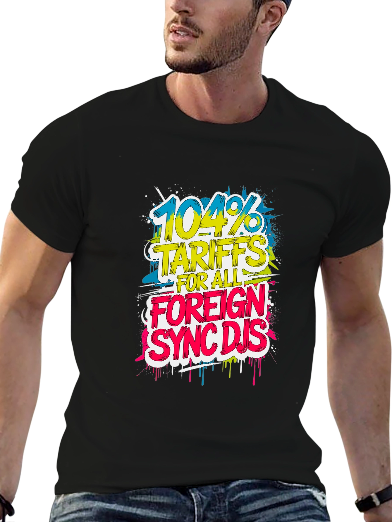 Black 104% Tariffs Foreign Sync DJs Graphic Tee view 6