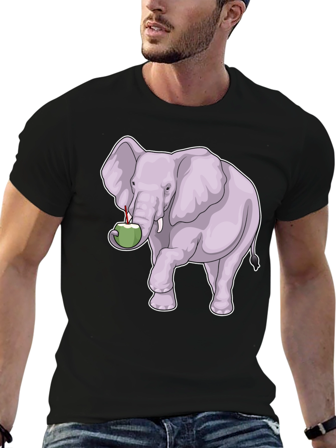 Black Elephant & Coconut T-Shirt - Unique Graphic Tee view 6