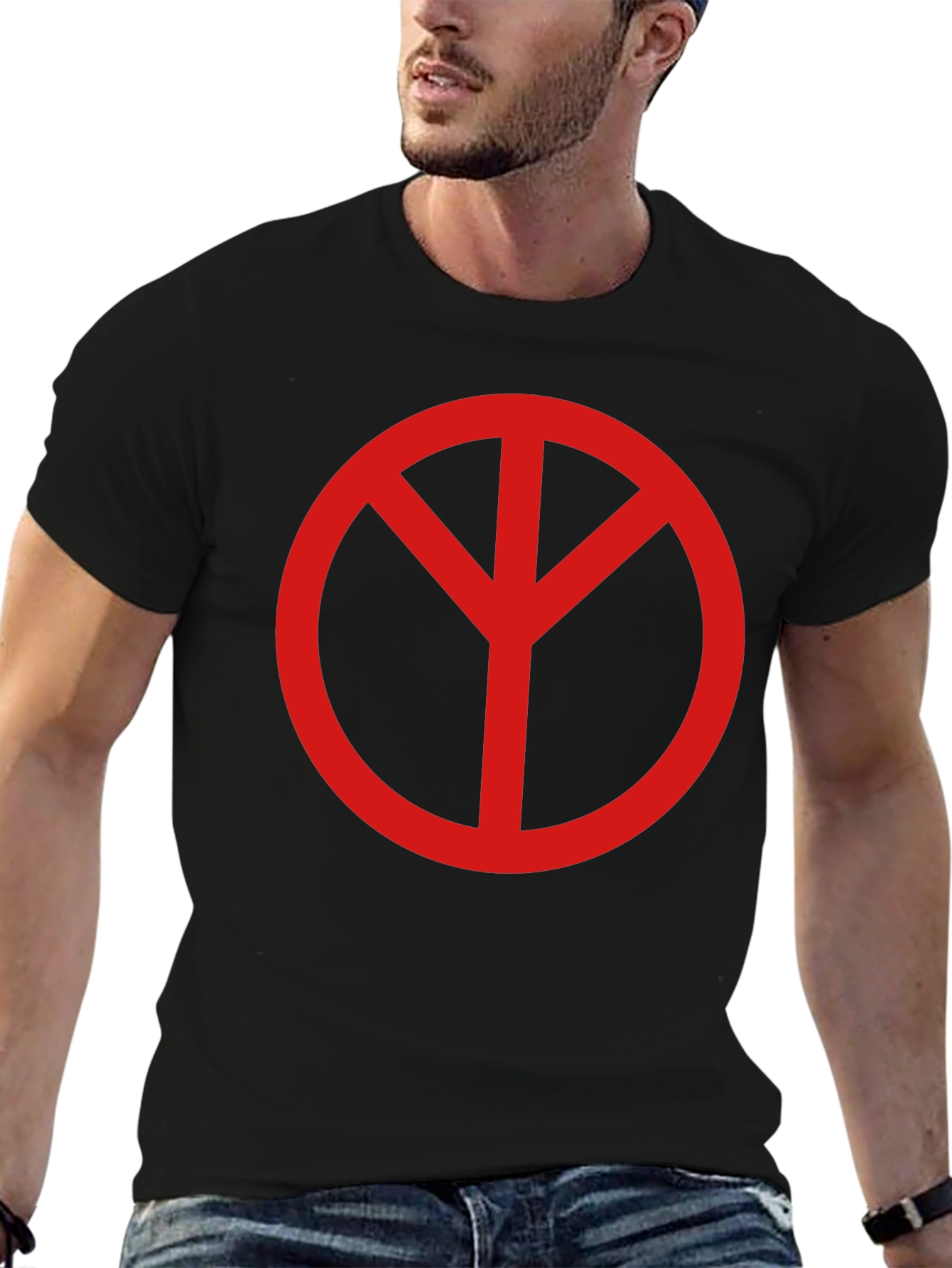 Black Peace Symbol Graphic Tee - Unisex Black T-Shirt view 6