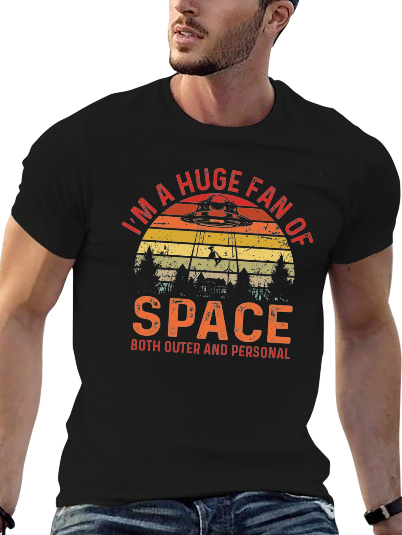 Black Huge Fan of Space UFO T-Shirt view 6