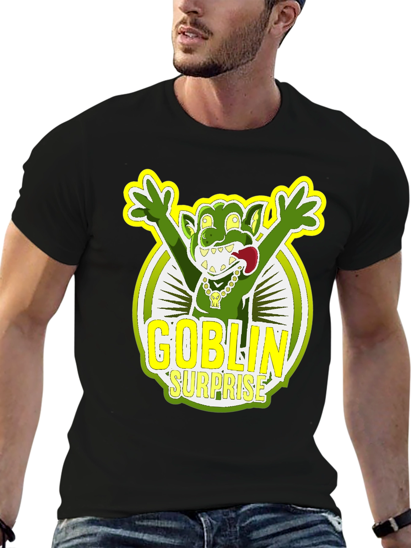 Black Goblin Surprise Graphic Tee - Black Crew Neck T-Shirt view 6