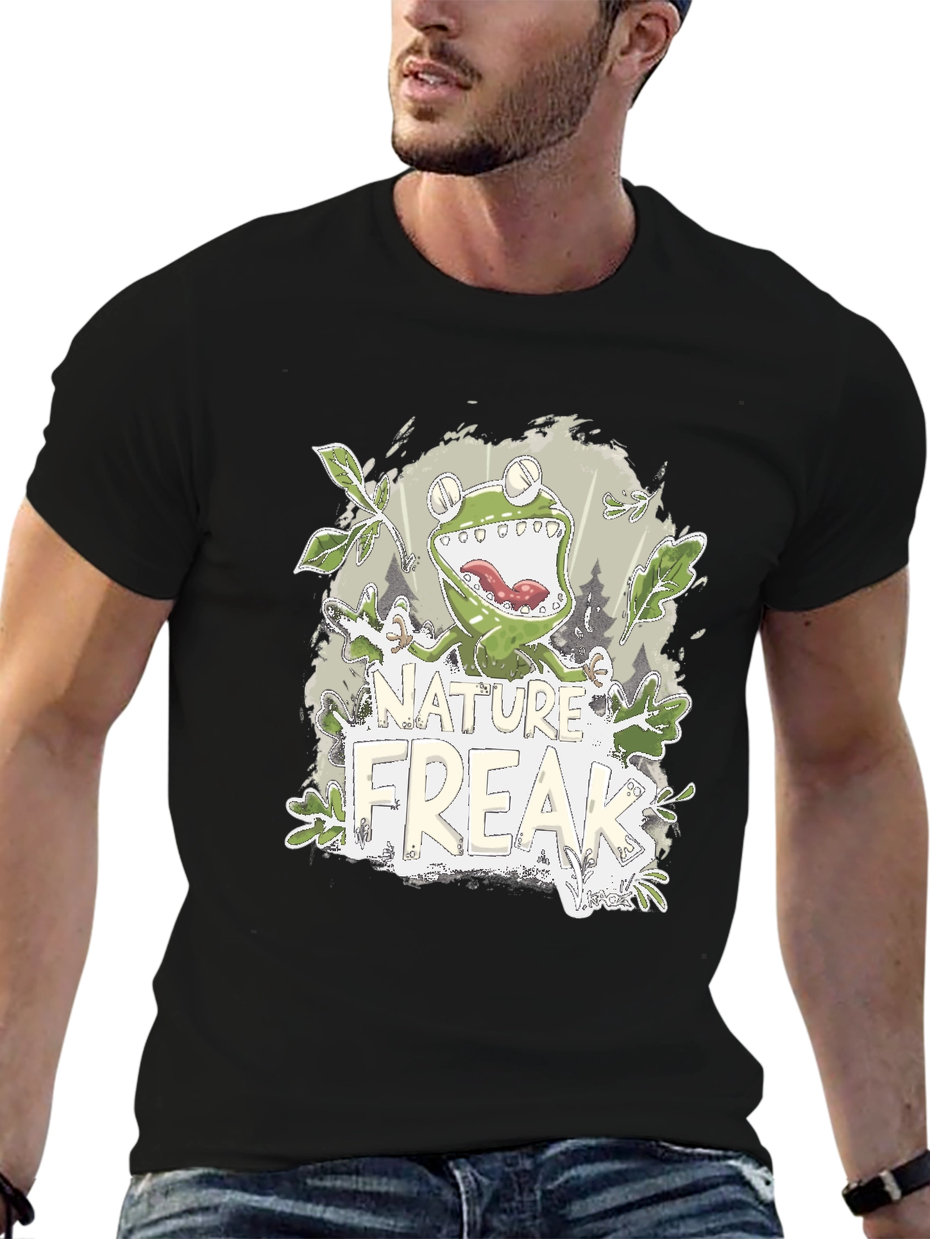 Black Nature Freak Frog Graphic T-Shirt view 6
