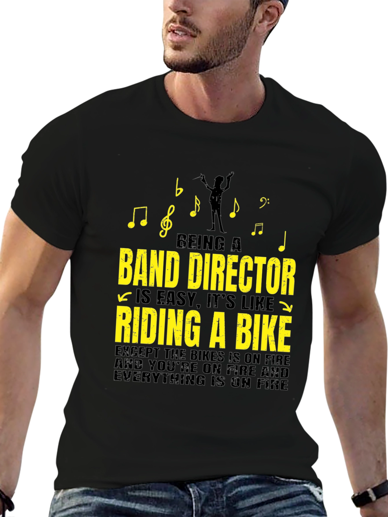 Black Band Director T-Shirt - Riding a Bike On Fire view 6