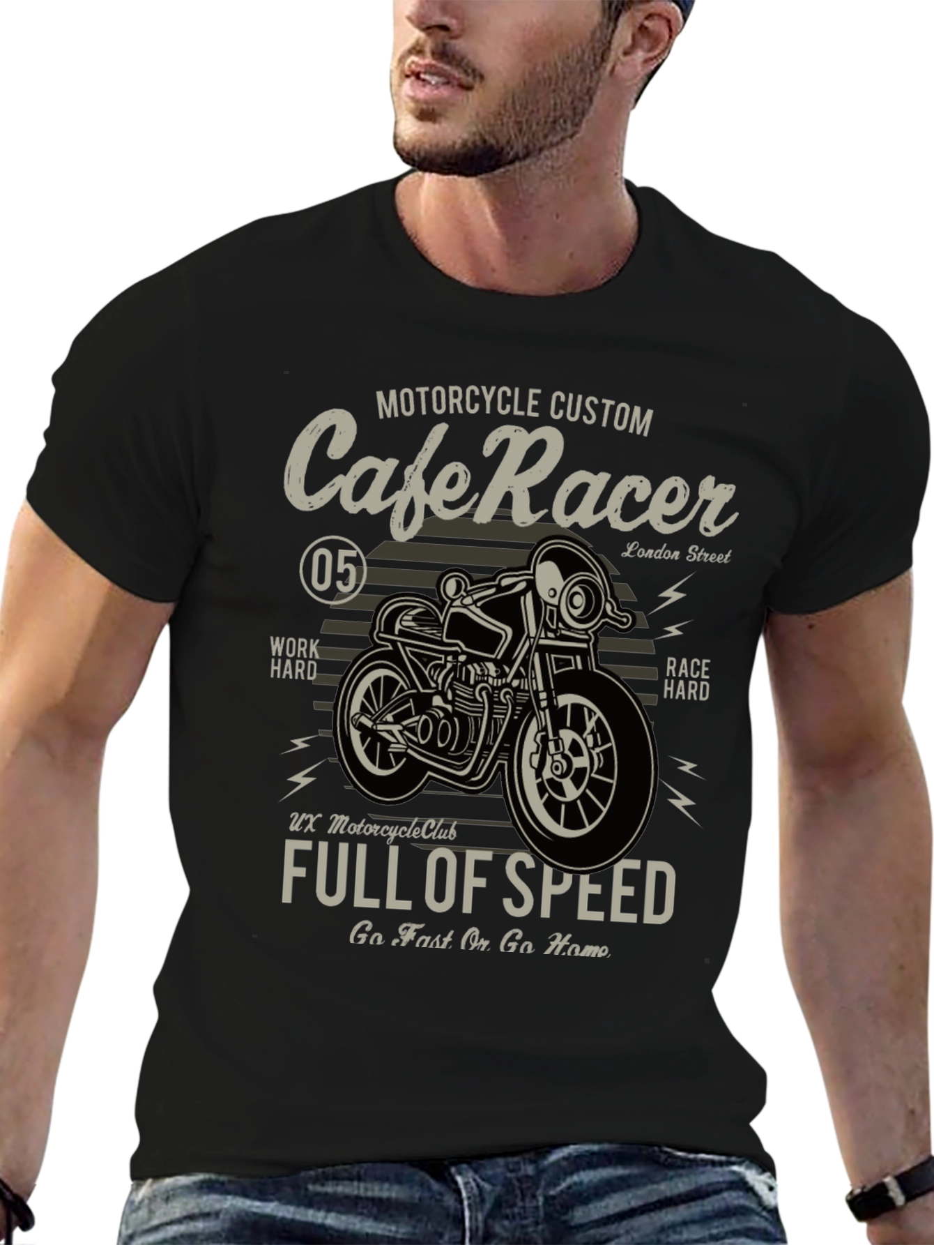 Black Cafe Racer Motorcycle Graphic T-Shirt view 6