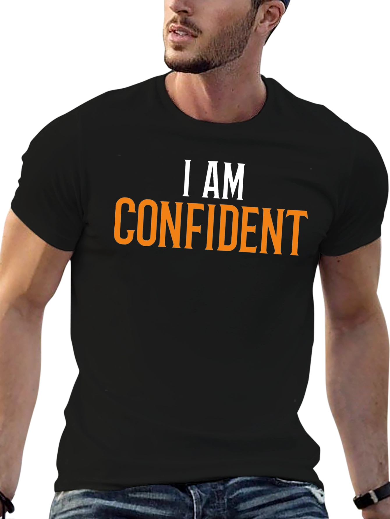 Black Confident Statement Tee - Black Cotton Crew Neck view 6