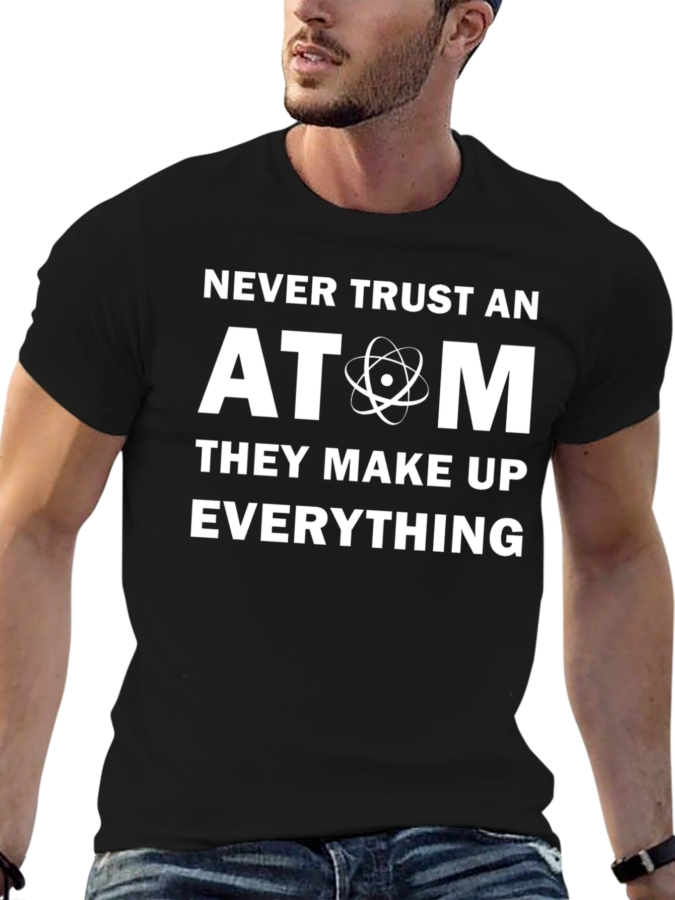 Black Never Trust An Atom T-Shirt - Funny Science Tee view 6
