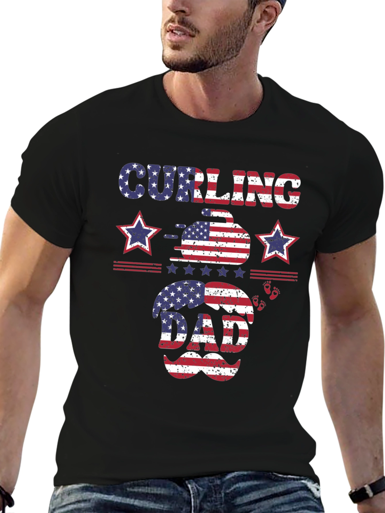 Black Curling Dad Patriotic T-Shirt view 6