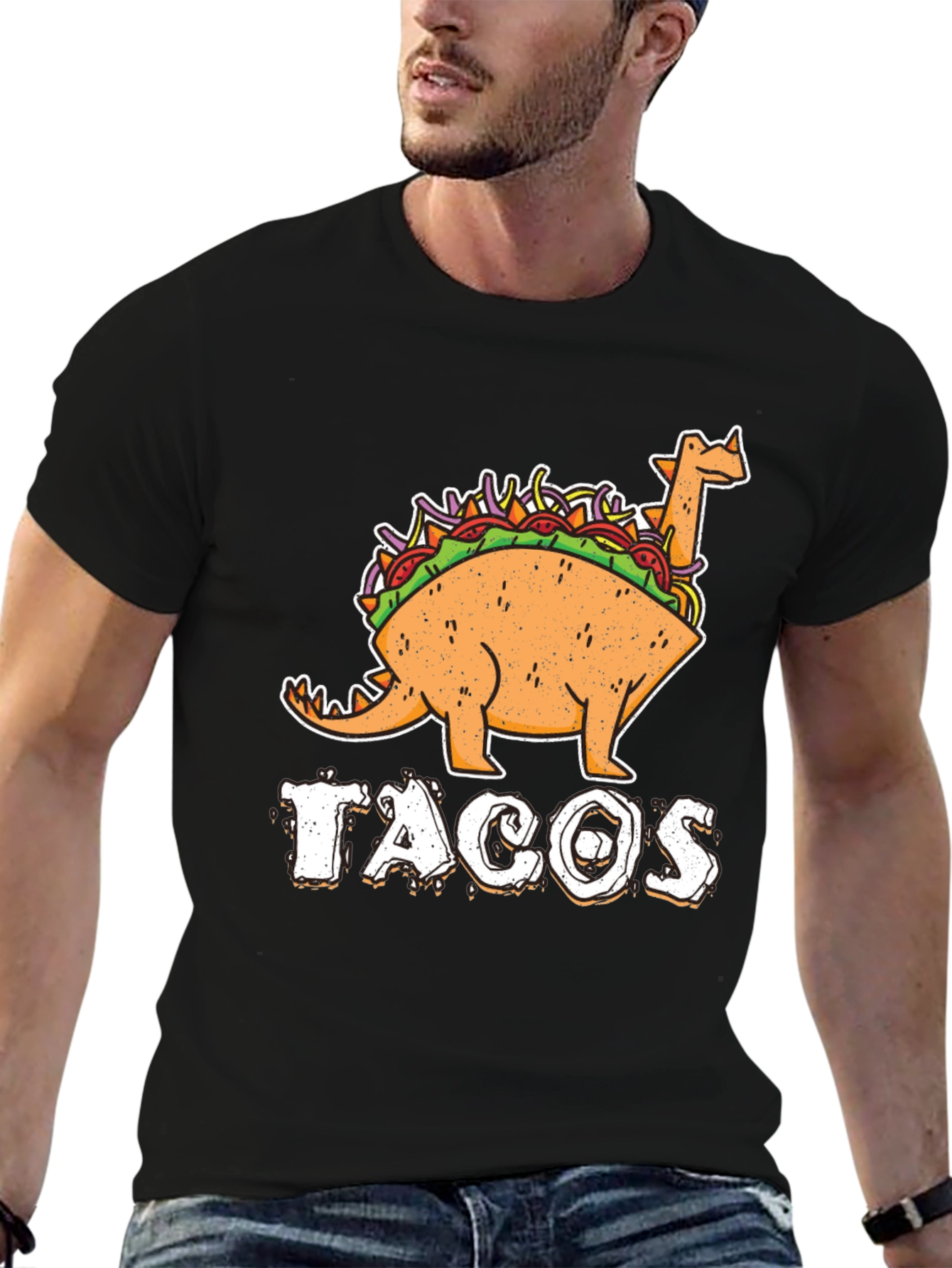 Black Taco Dinosaur T-Shirt - Funny Foodie Tee view 6