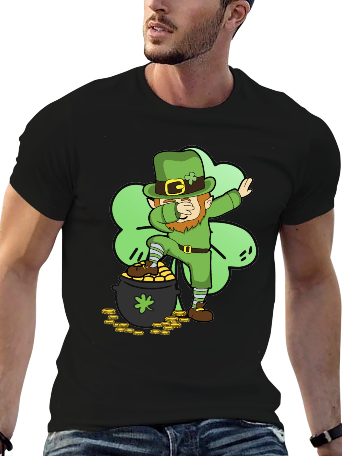 Black St. Patrick's Day Leprechaun Dab T-Shirt view 6