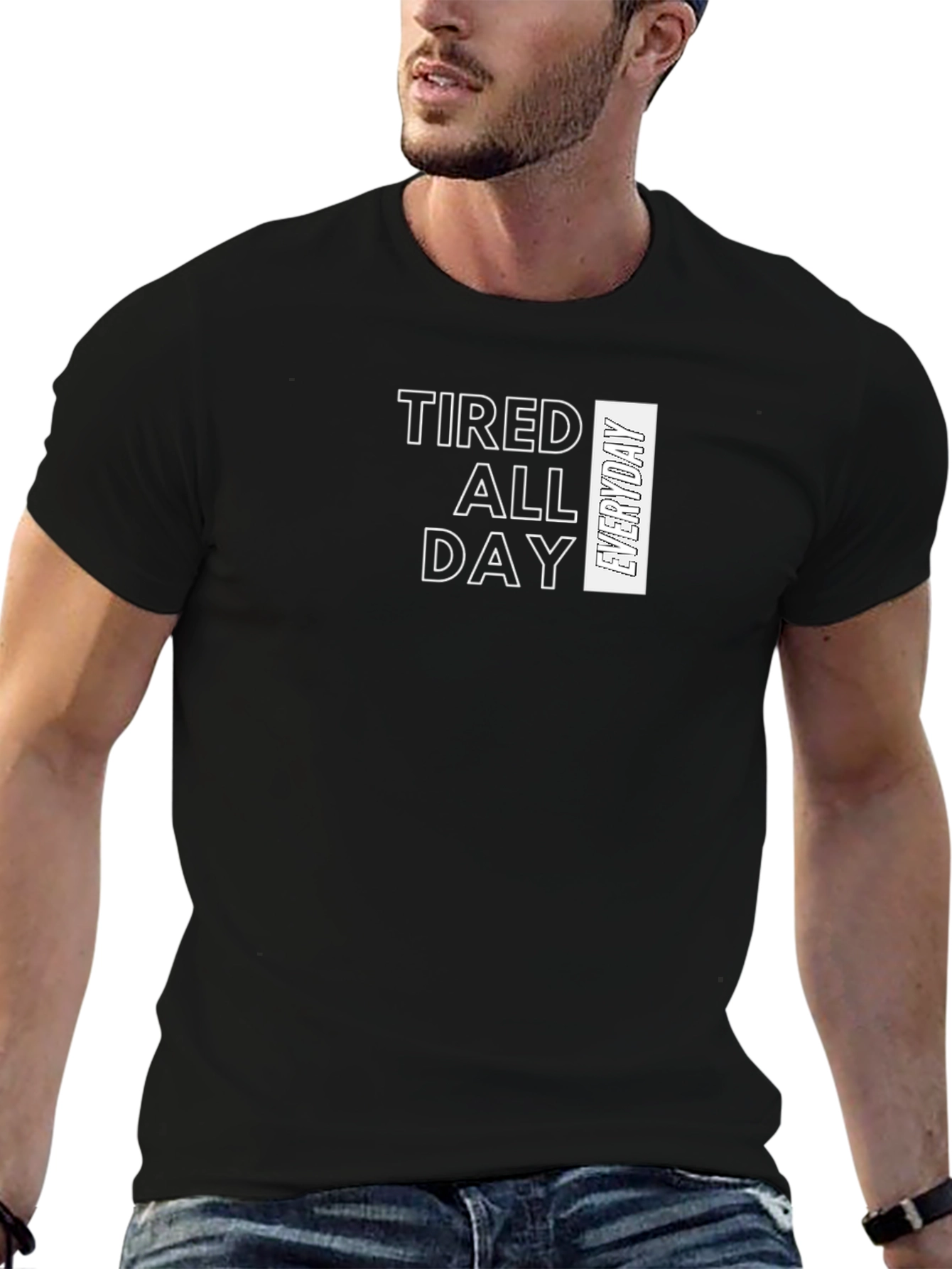 Black Tired All Day Everyday Graphic Tee - Soft Cotton Blend view 6