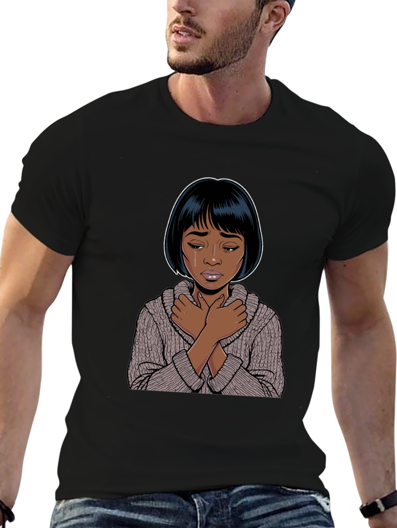 Black Emotional Cartoon Graphic T-Shirt view 6