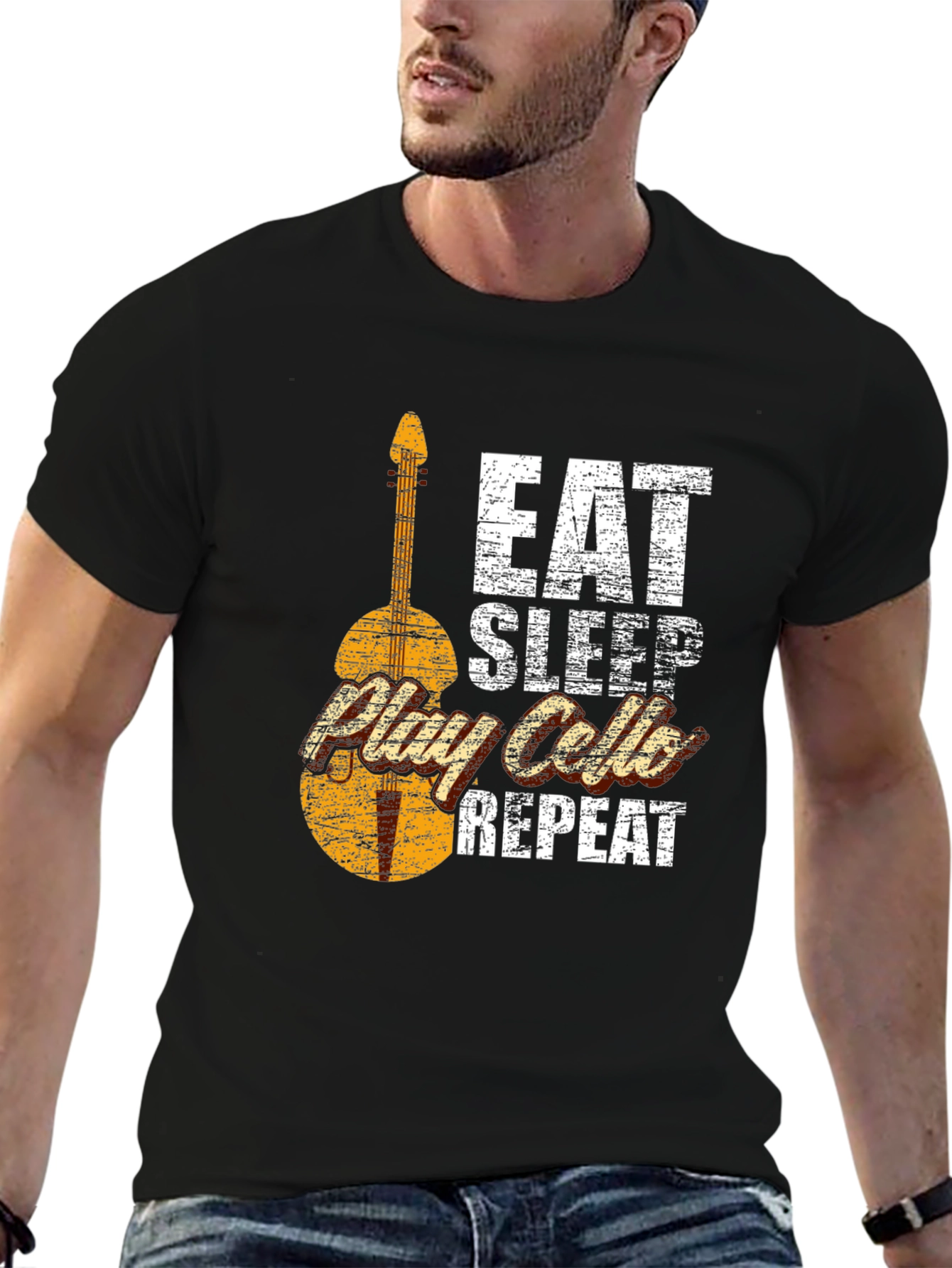Black Eat Sleep Play Cello Repeat T-Shirt view 6