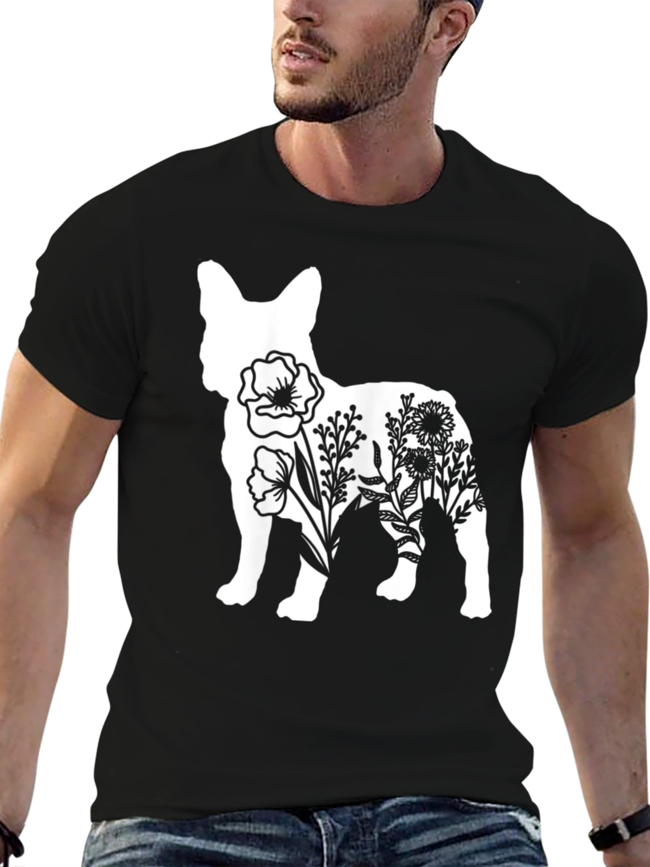 Black Floral Dog Graphic Tee - Stylish Casual Wear view 6
