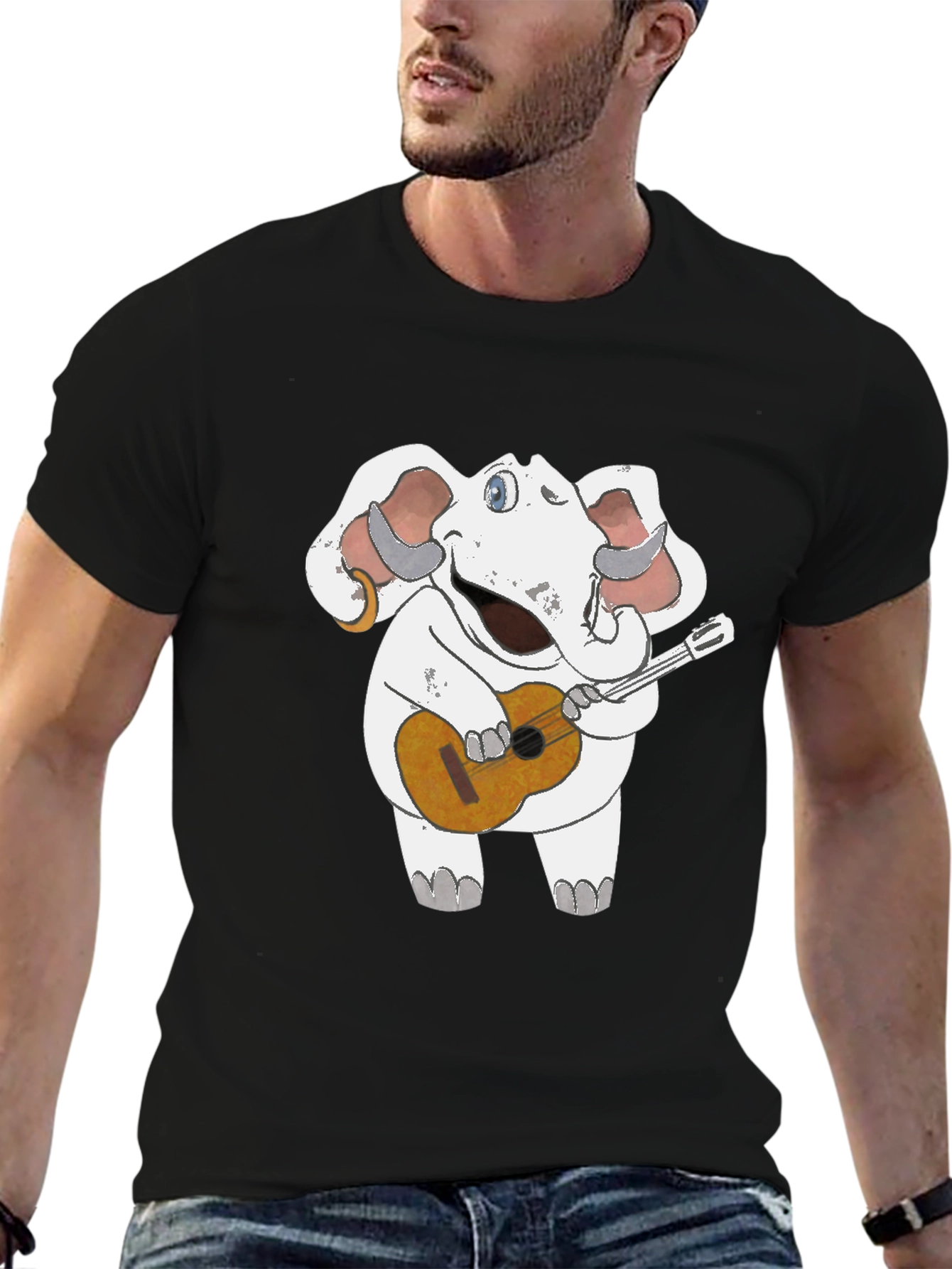 Black Elephant Guitar Player T-Shirt view 6