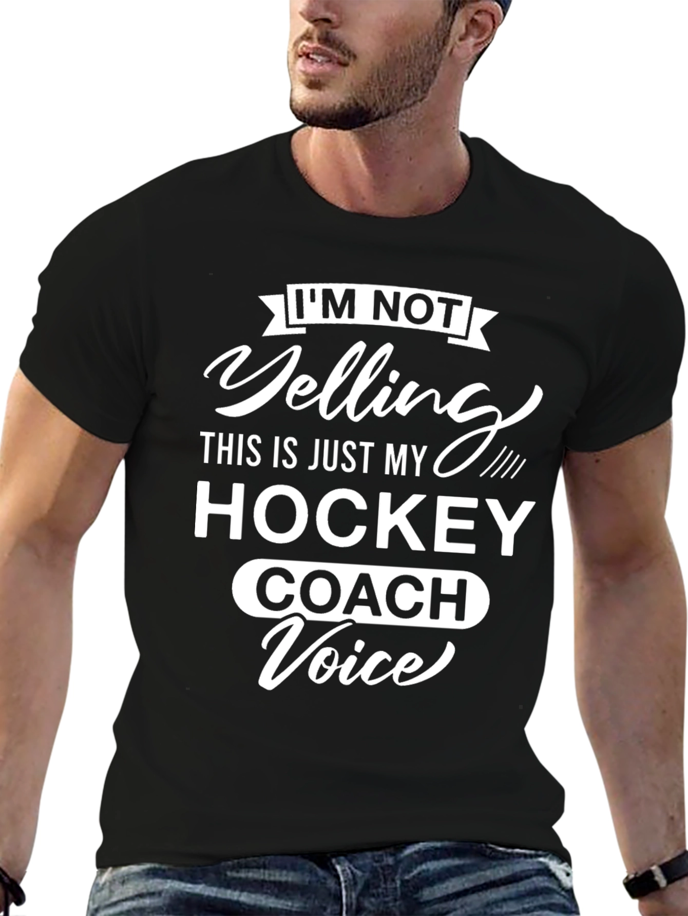 Black Hockey Coach Voice T-Shirt - Funny Sports Tee view 6