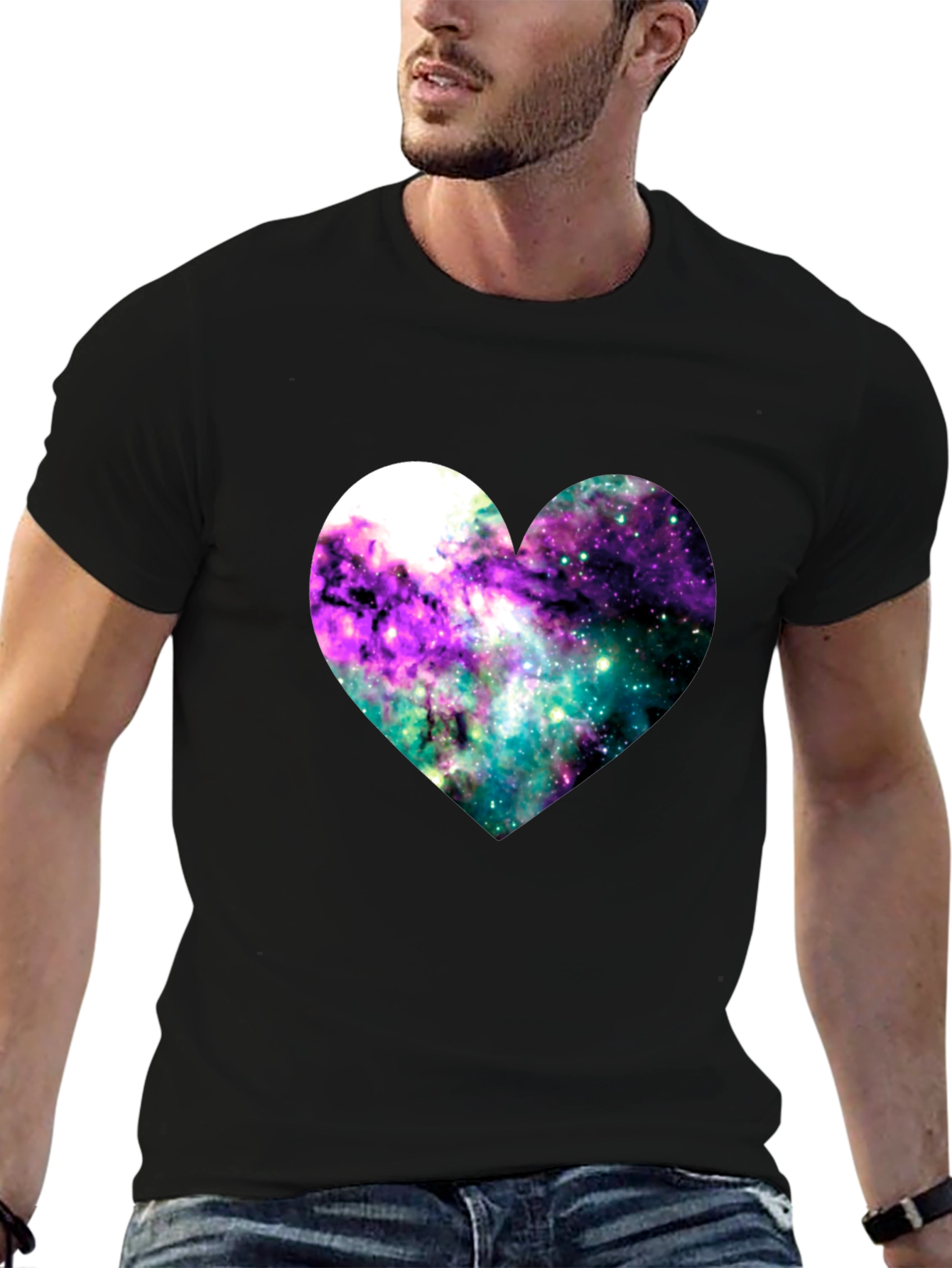 Black Galaxy Heart Graphic Tee - Black Cotton Blend view 6