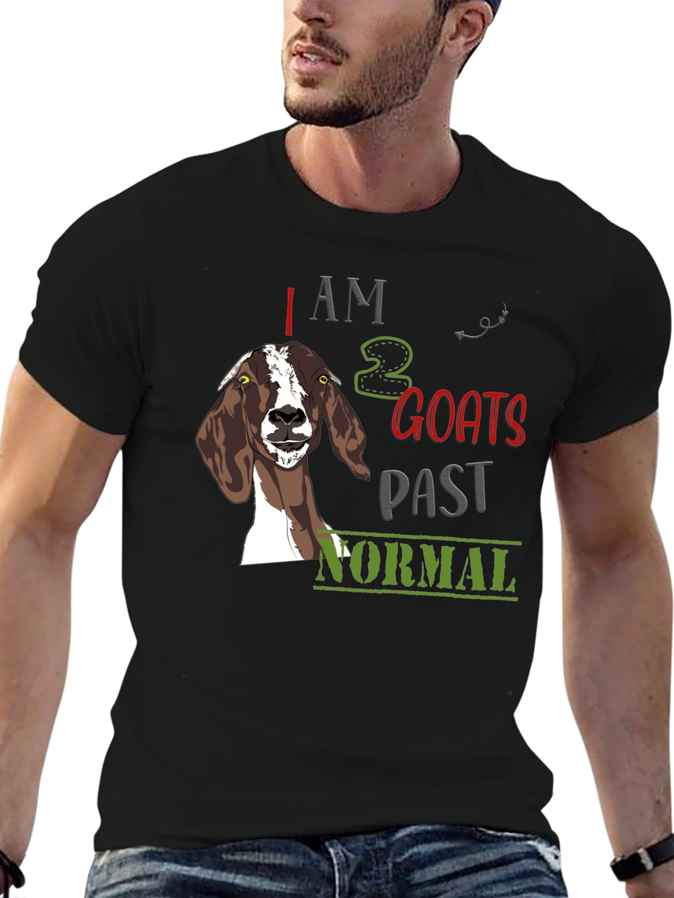 Black I am 2 Goats Past Normal Graphic Tee view 6