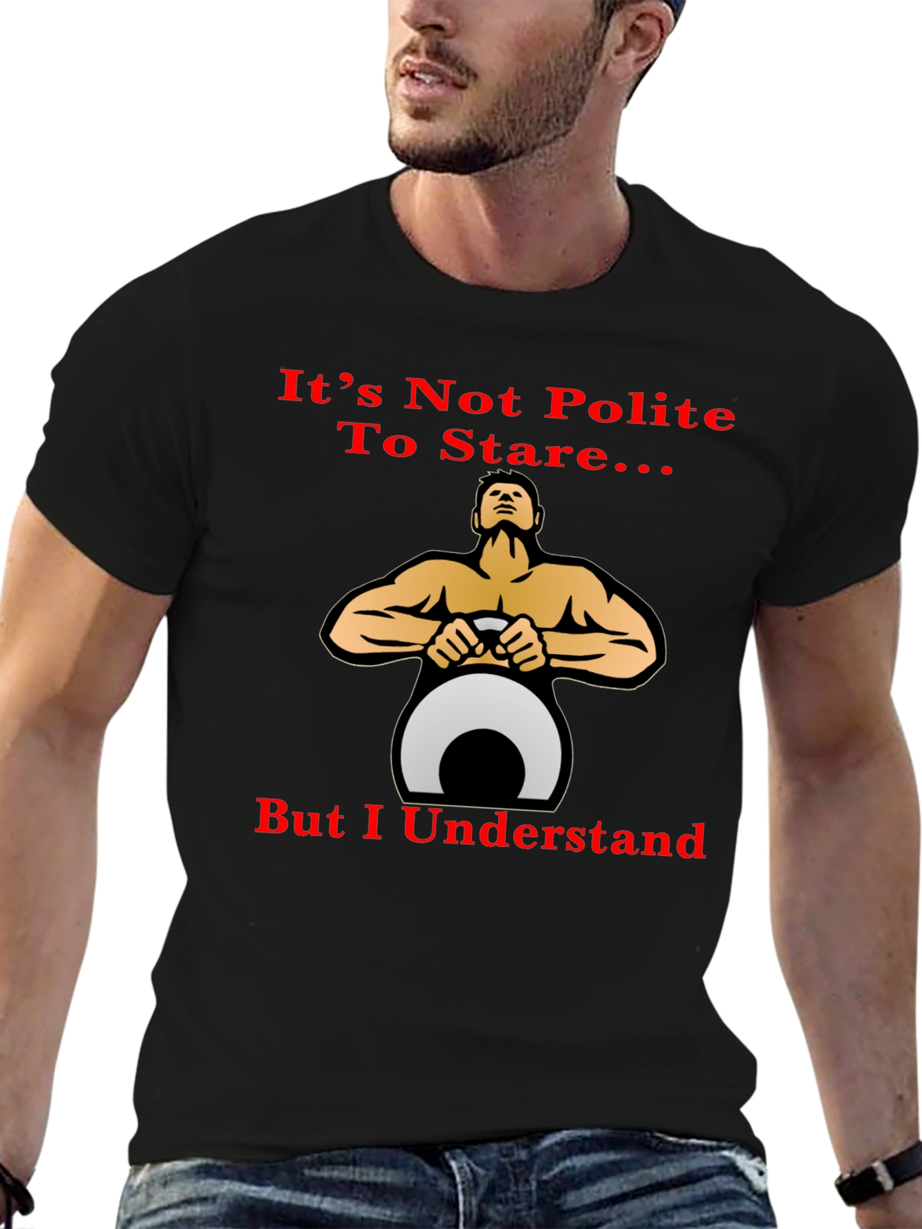 Black Funny Fitness T-Shirt: It's Not Polite To Stare... view 6