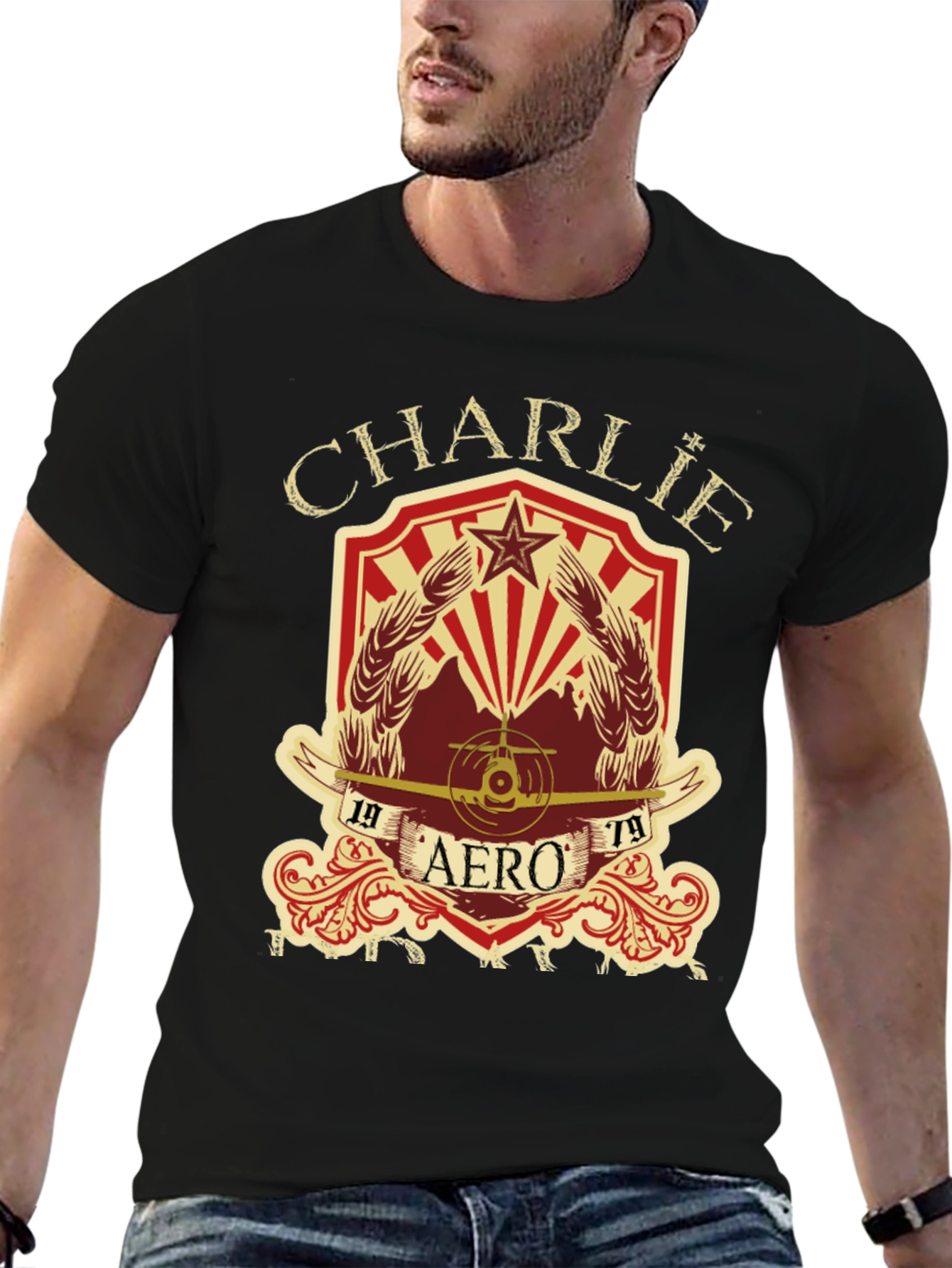 Black Charlie Aero 1979 Vintage Style Graphic T-Shirt view 6