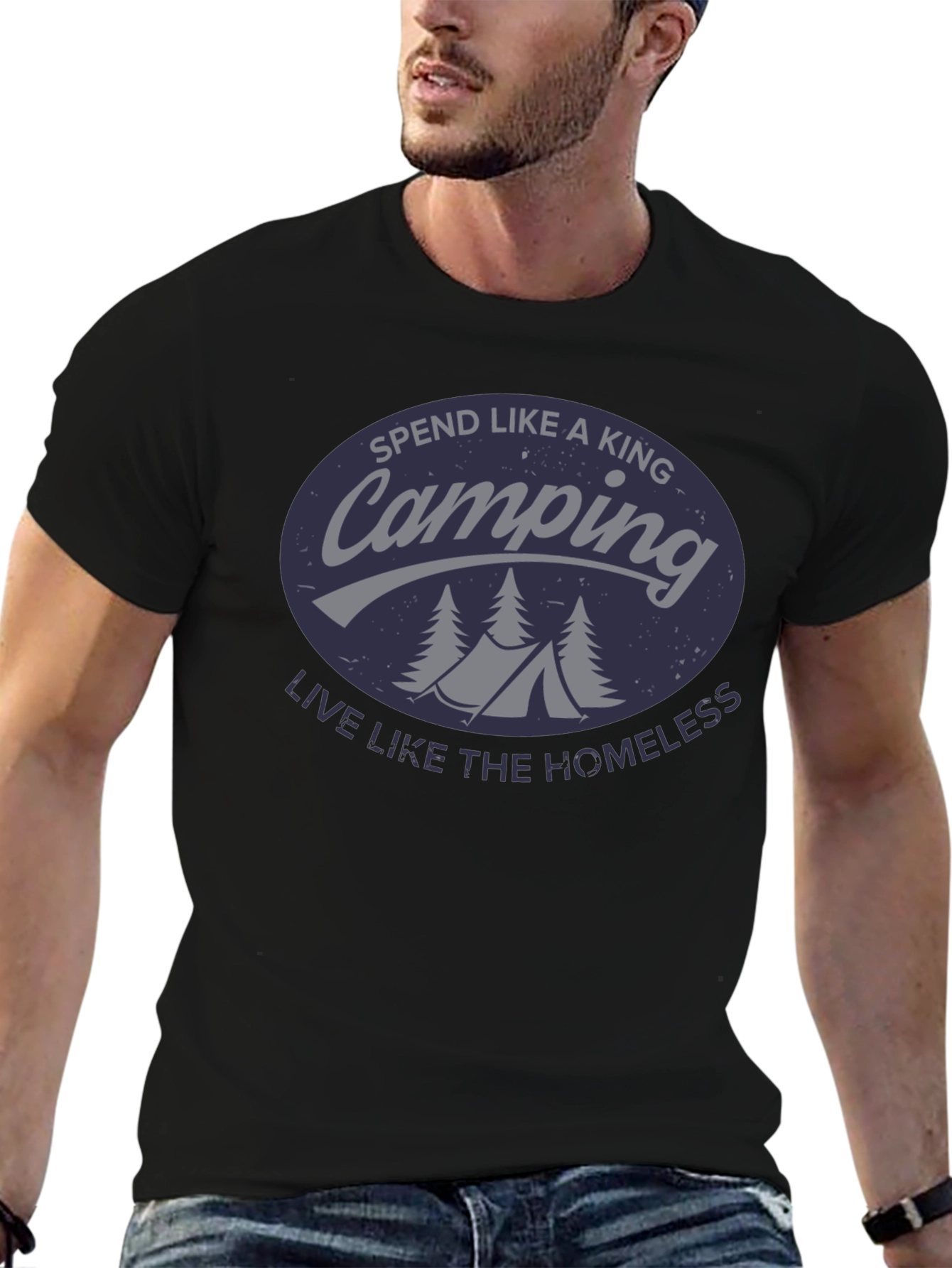 Black Camping King T-Shirt - Funny Outdoor Adventure Tee view 6