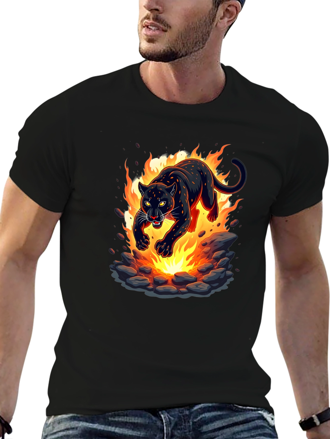 Black Fiery Panther Graphic T-Shirt - Bold Black Tee view 6