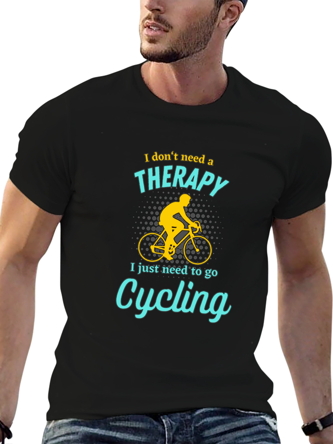 Black Cycling Therapy T-Shirt - Funny Biker Tee view 6