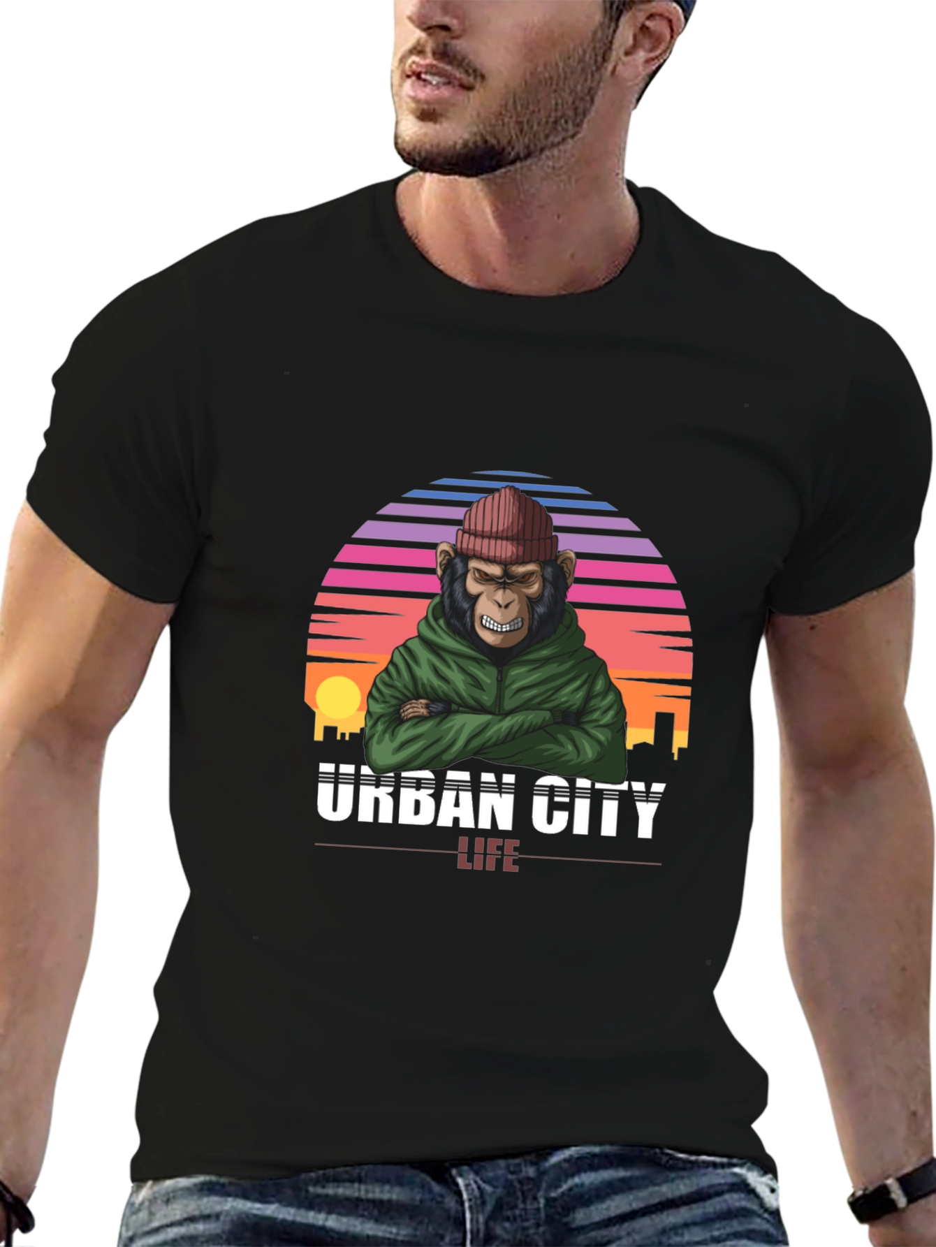 Black Urban City Monkey Tee - Cool Graphic T-Shirt view 6