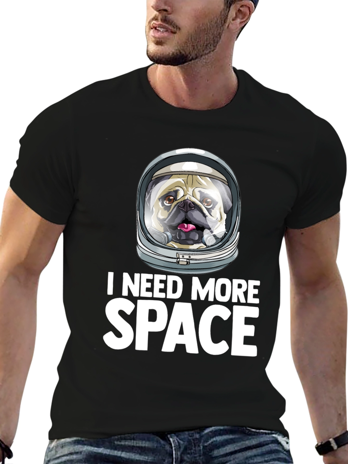 Black I Need More Space Pug T-Shirt - Funny Dog Astronaut Tee view 6