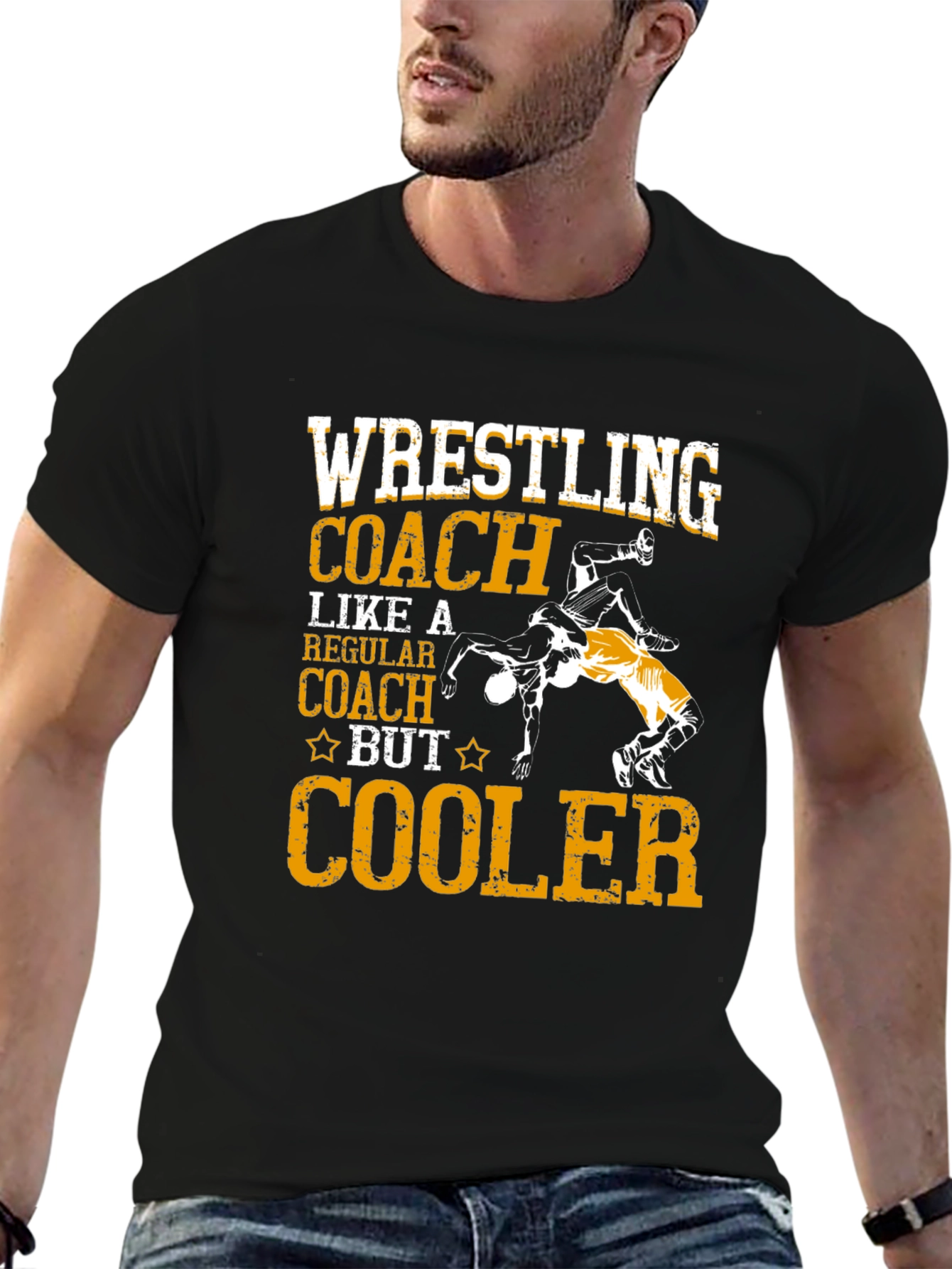 Black Wrestling Coach T-Shirt - Cooler Design view 6