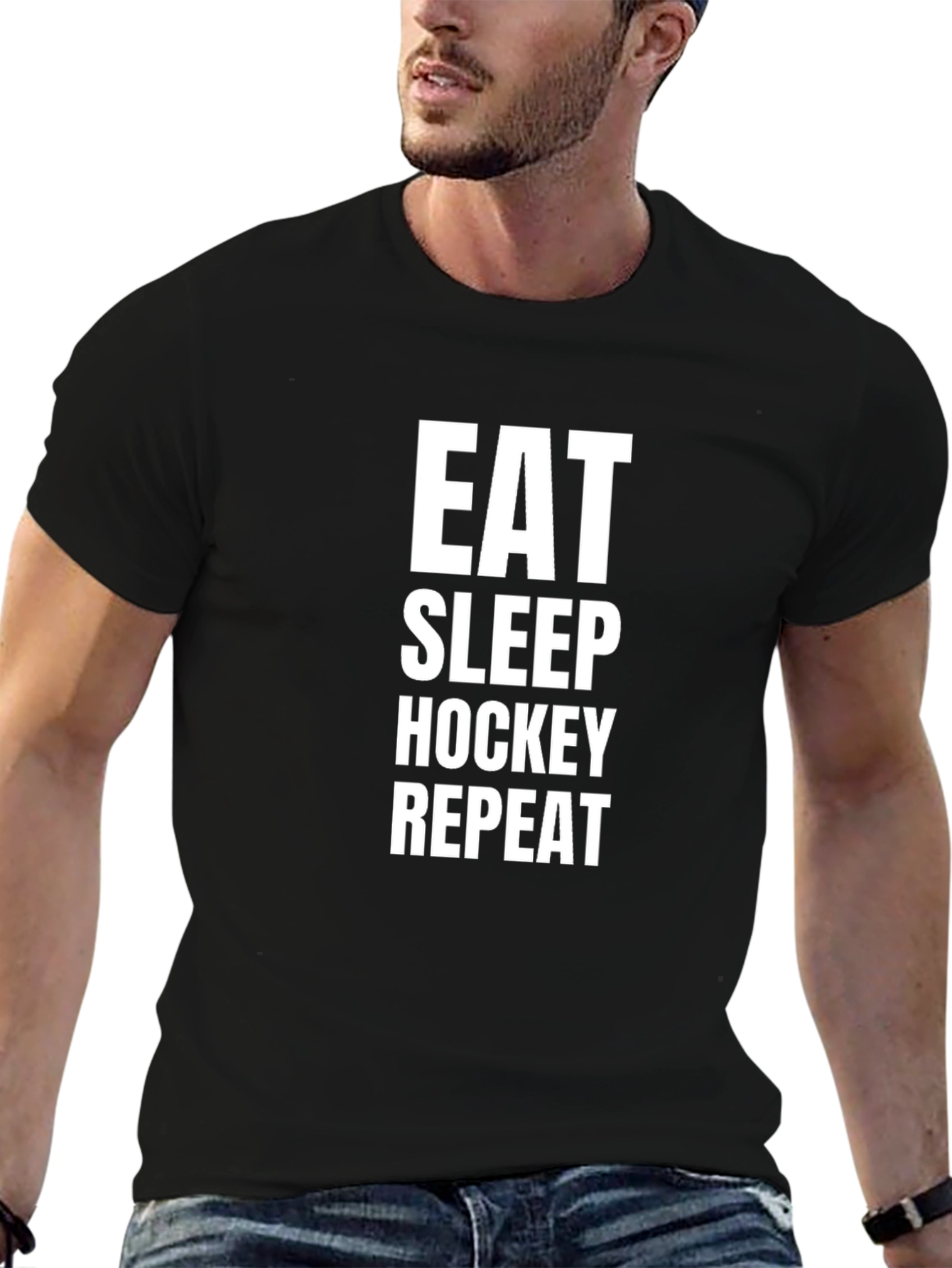 Black Eat Sleep Hockey Repeat T-Shirt view 6