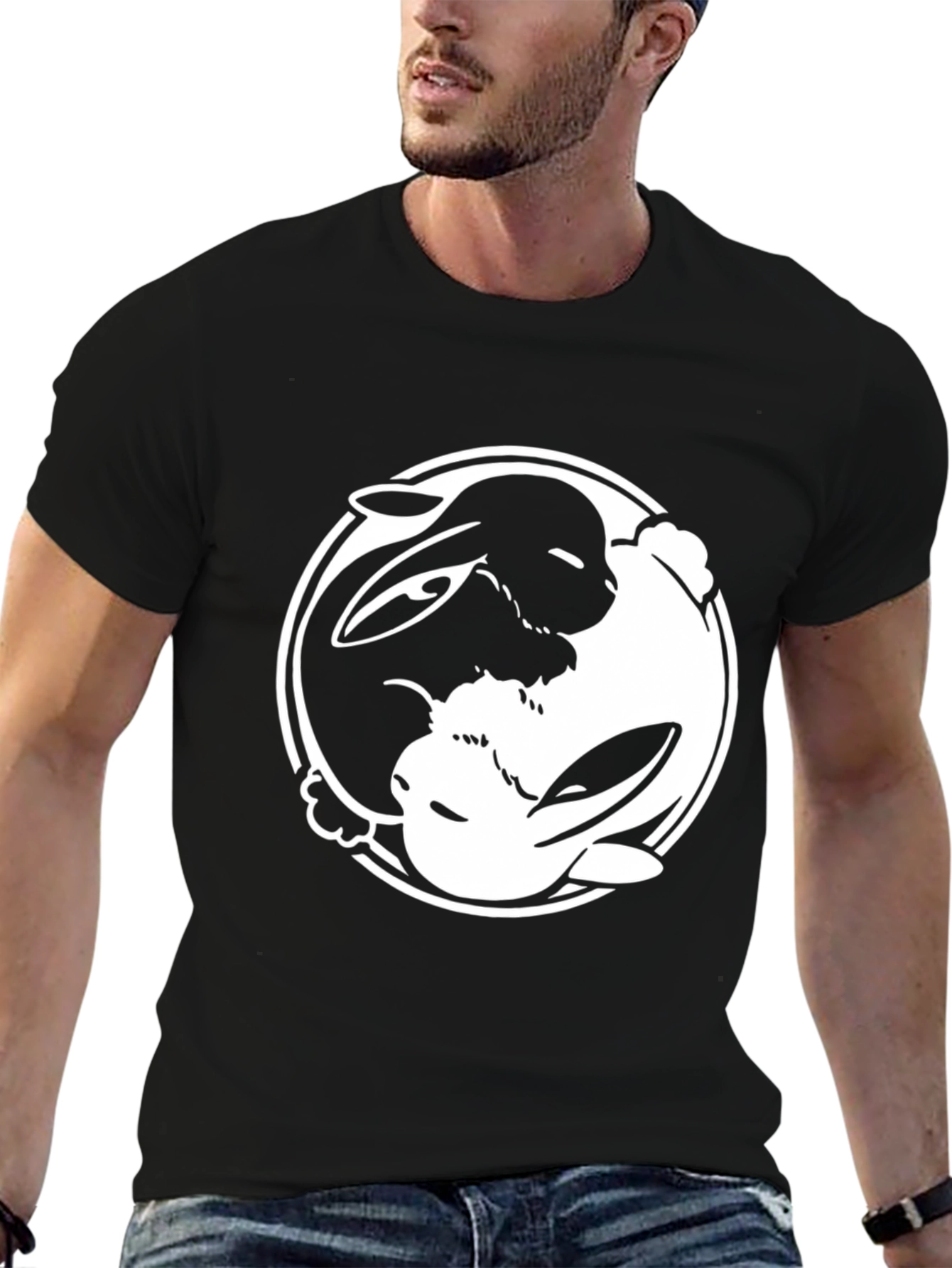 Black Yin Yang Rabbit Graphic T-Shirt - Balance & Style view 6