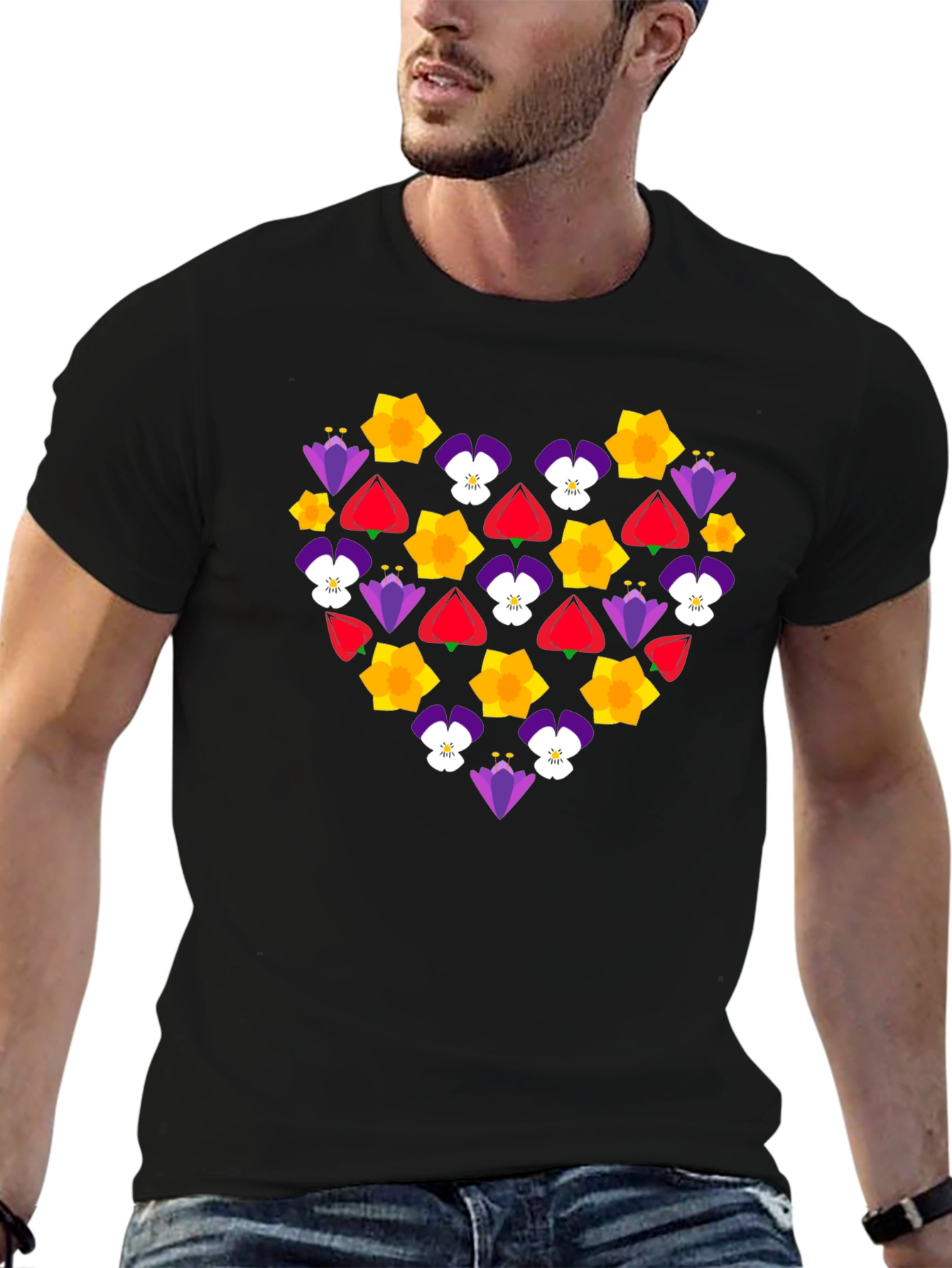 Black Floral Heart Graphic T-Shirt - Black view 6