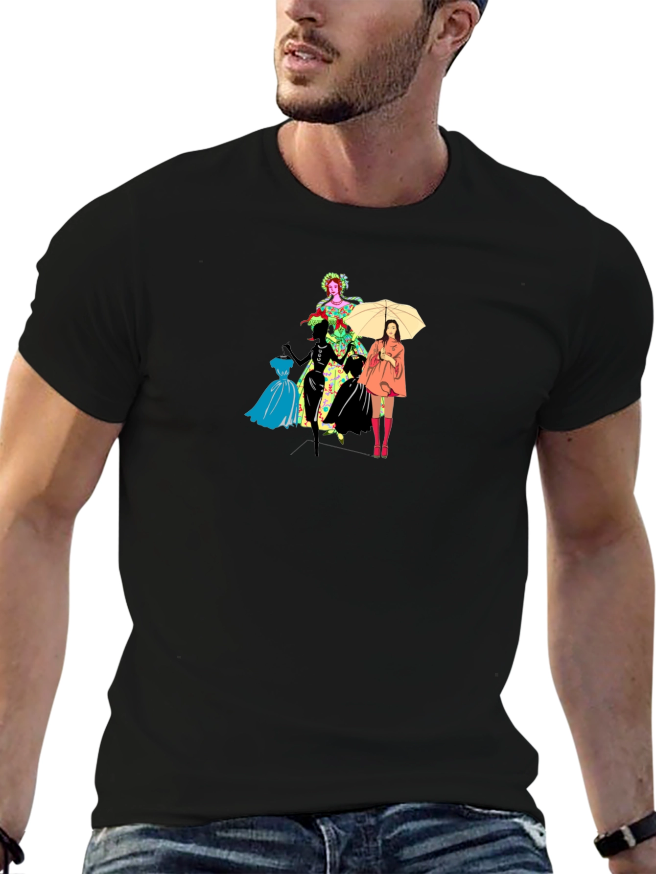 Stylish Black T-Shirt with Fashion Illustration - 6
