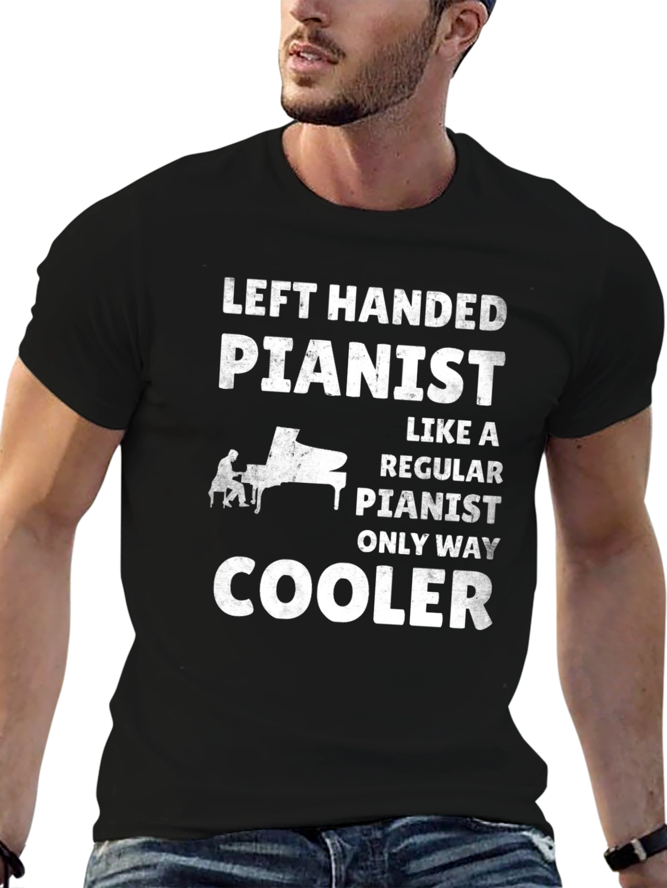 Black Left Handed Pianist Funny T-Shirt view 6