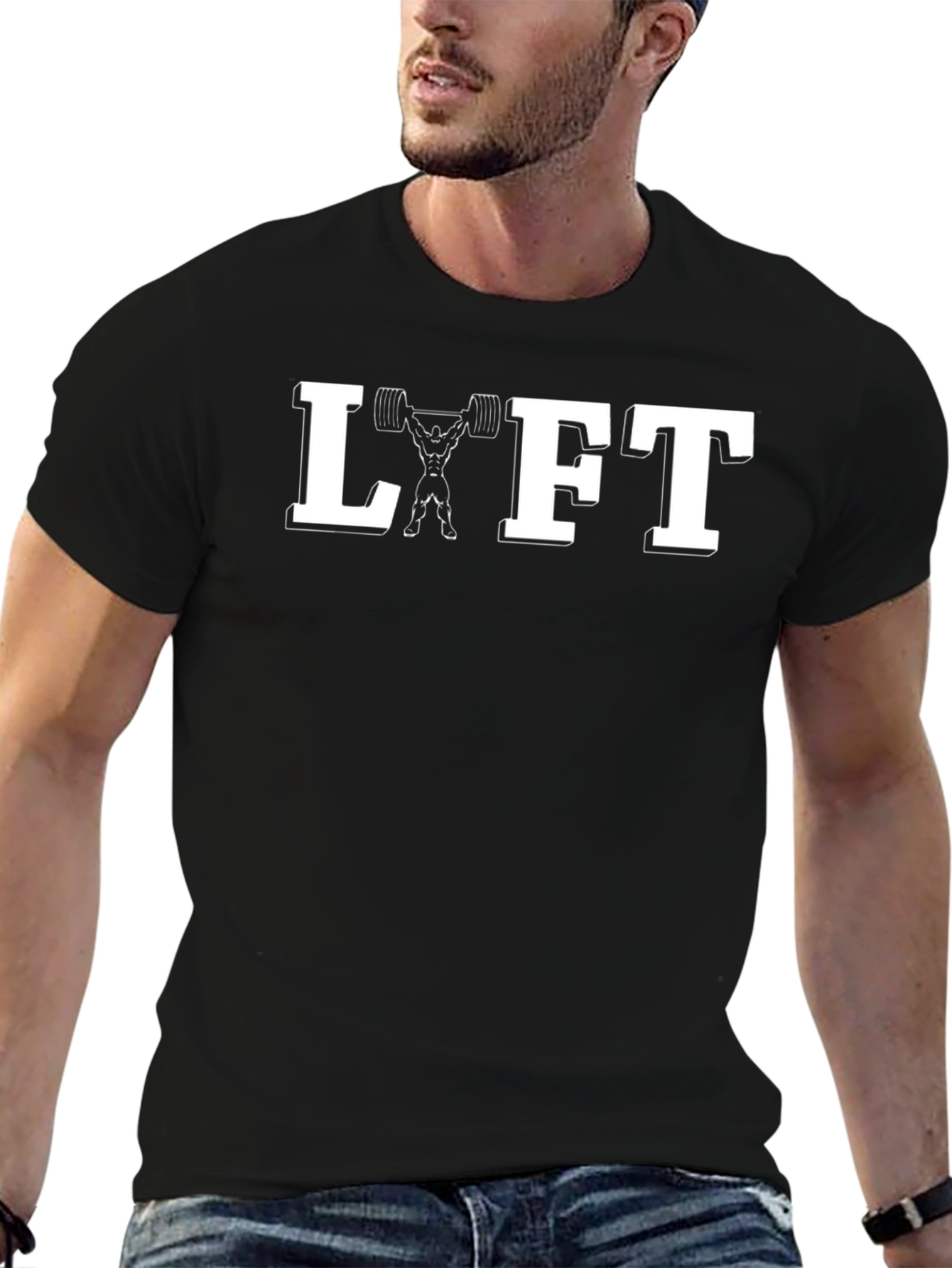 Black Lift Graphic Tee - Black Cotton Gym Shirt view 6