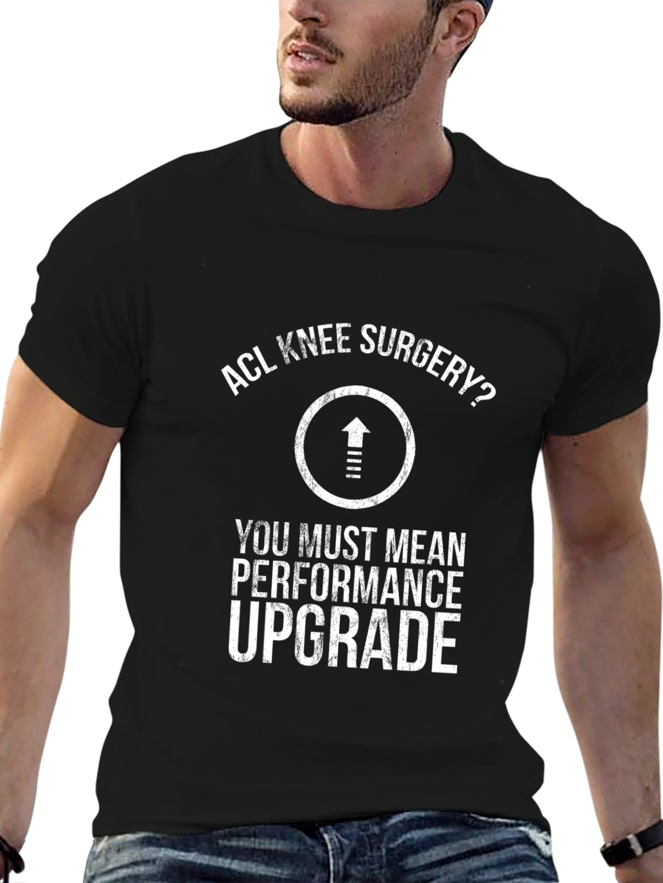 Black ACL Knee Surgery Performance Upgrade T-Shirt view 6