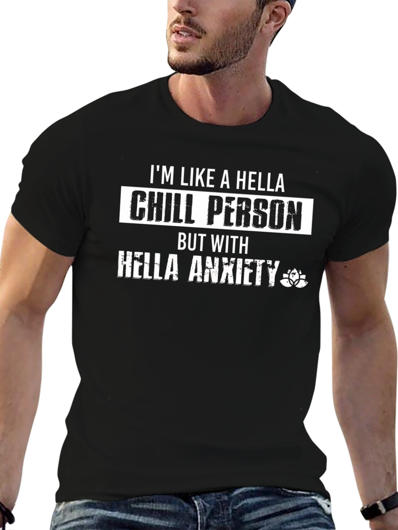 Black Chill Person with Anxiety Graphic T-Shirt view 6