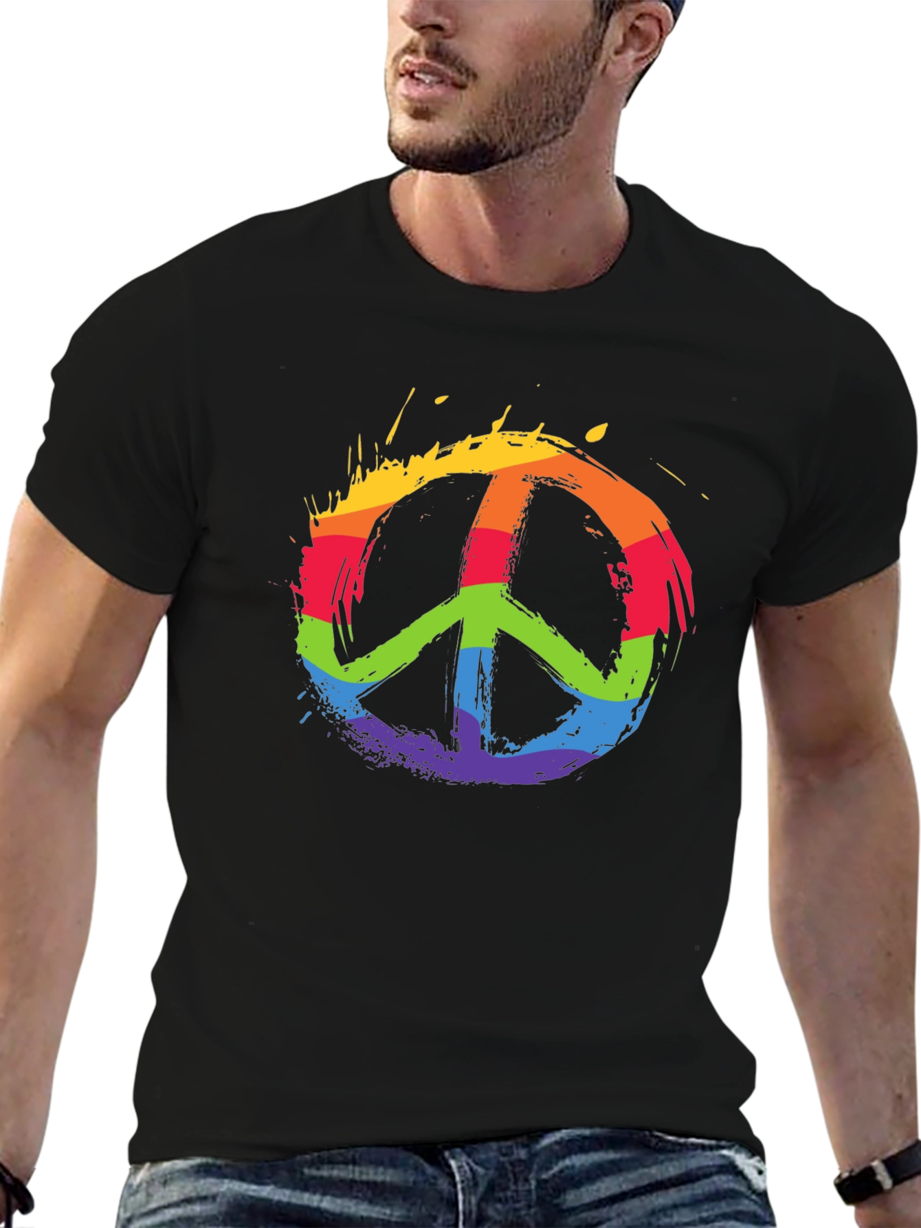 Black Rainbow Peace Sign Black T-Shirt view 6