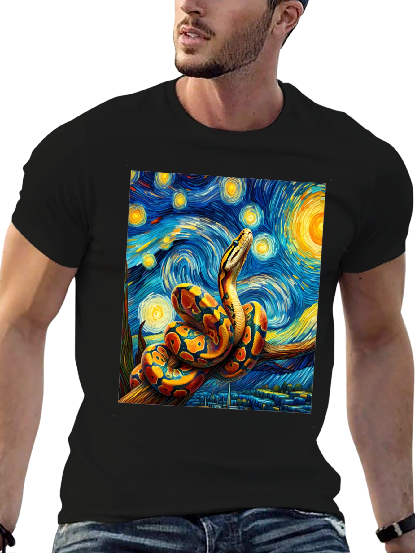 Black Starry Night Snake T-Shirt view 6