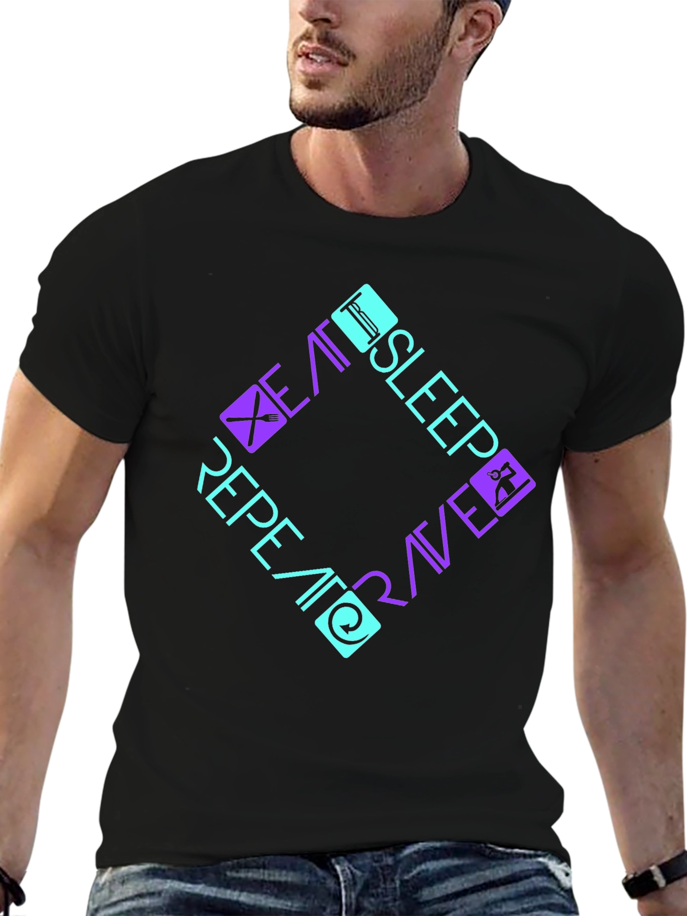 Black Eat Sleep Rave Repeat Graphic Tee view 6