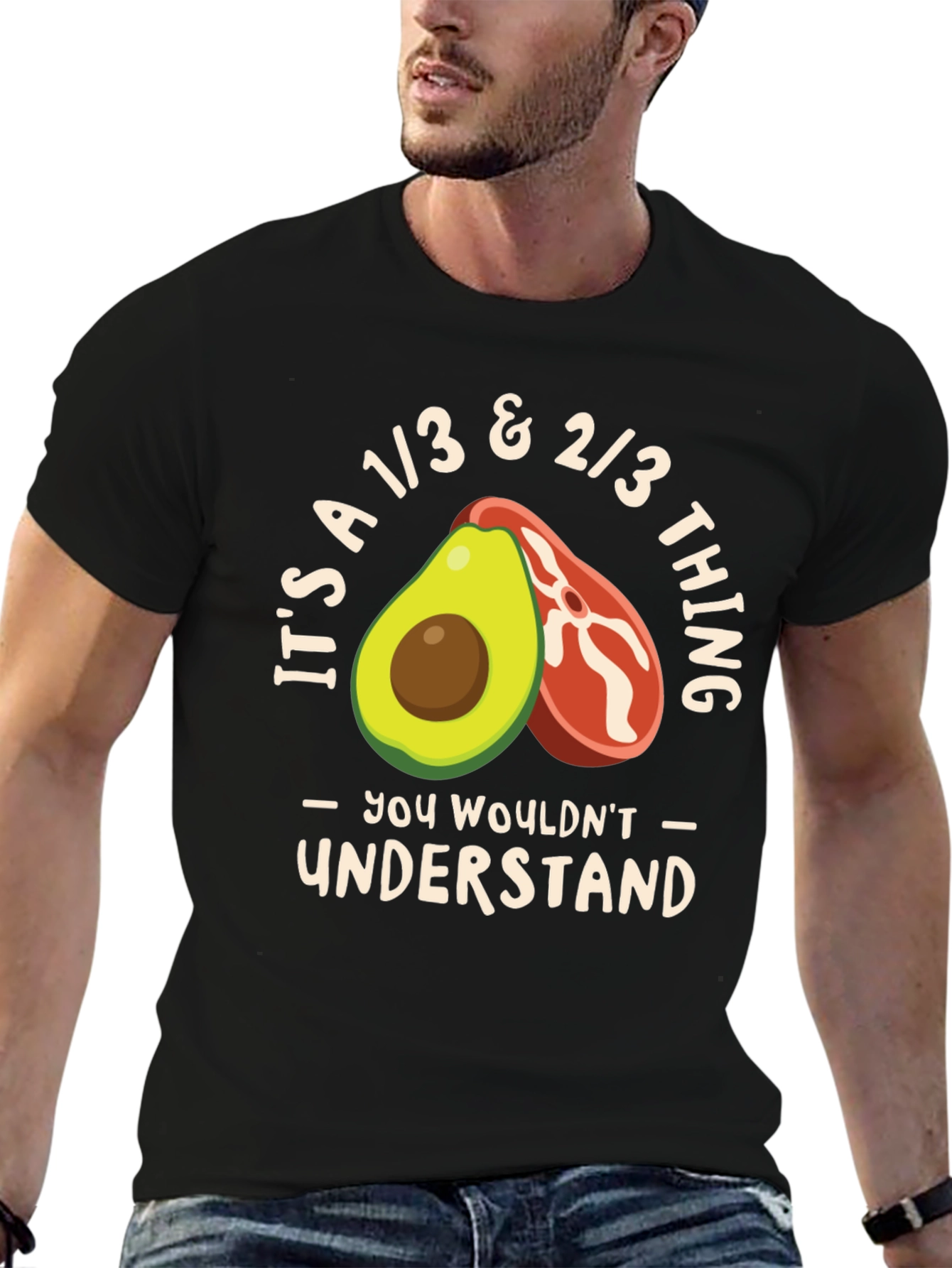 Black Avocado & Steak Funny Keto T-Shirt view 6