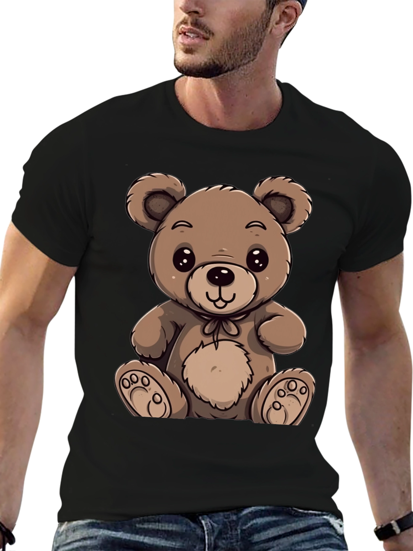 Black Cute Teddy Bear Graphic Tee view 6