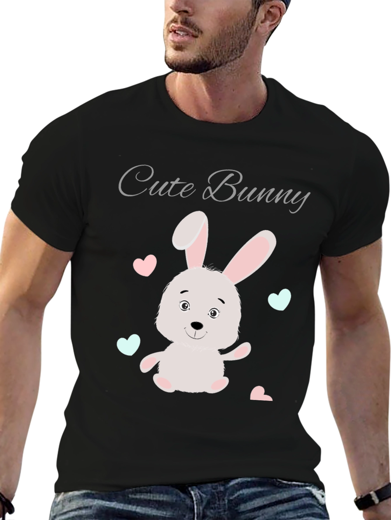Black Cute Bunny Graphic Tee - Soft Cotton Blend view 6