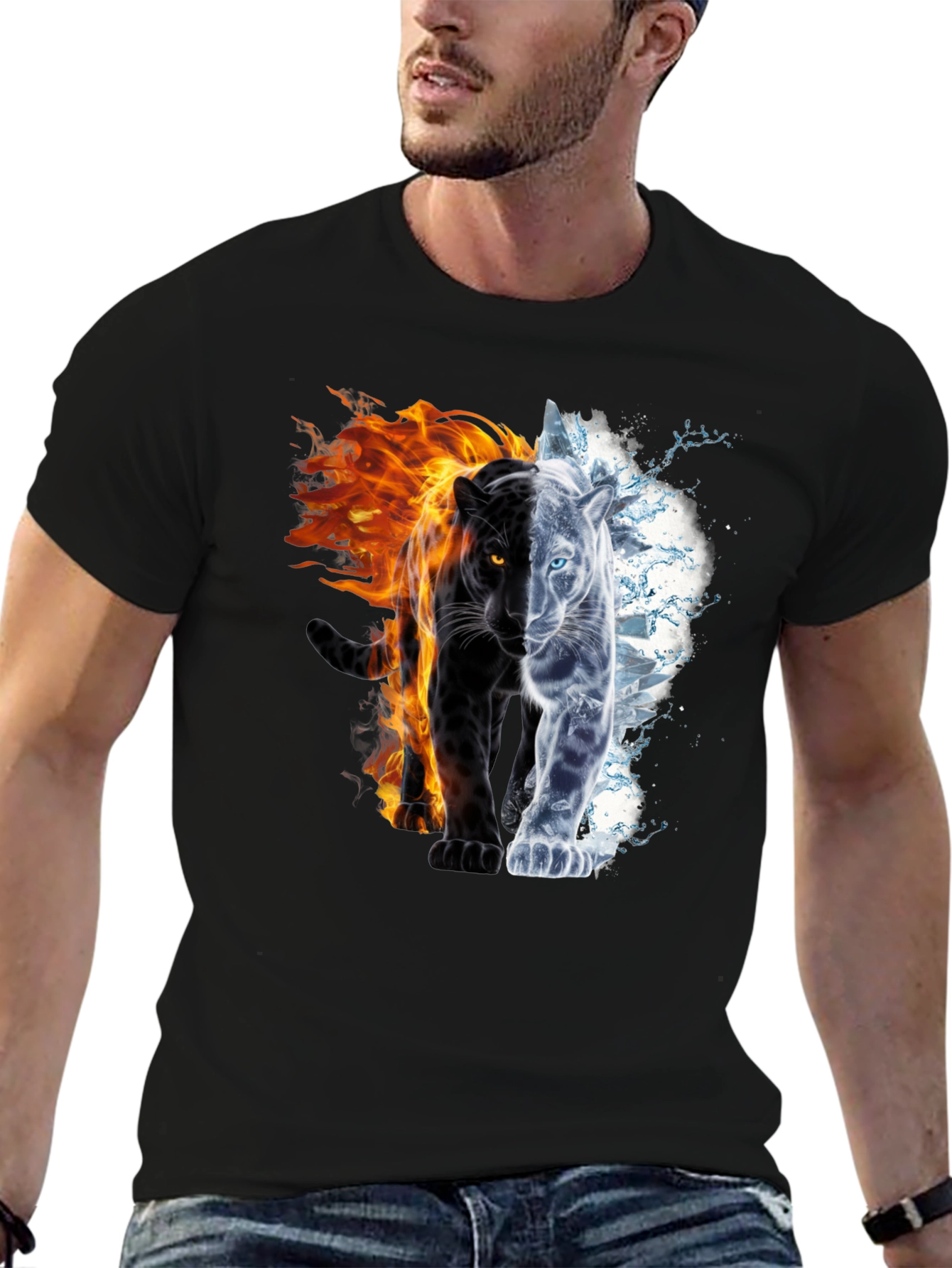 Black Fire and Ice Panther Graphic Tee - Black view 6