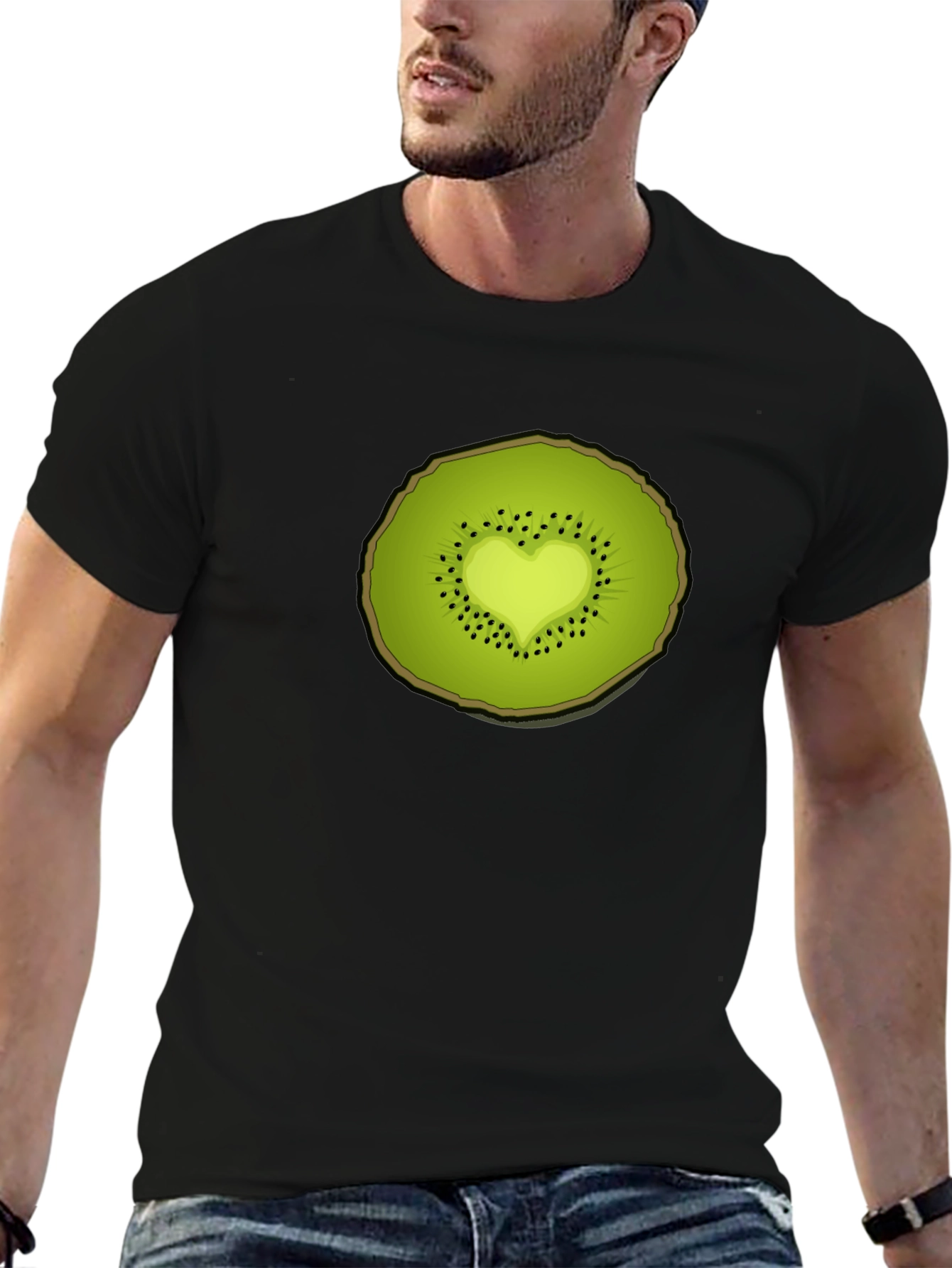 Black Kiwi Heart Graphic Tee - Unique Fruit Design view 6