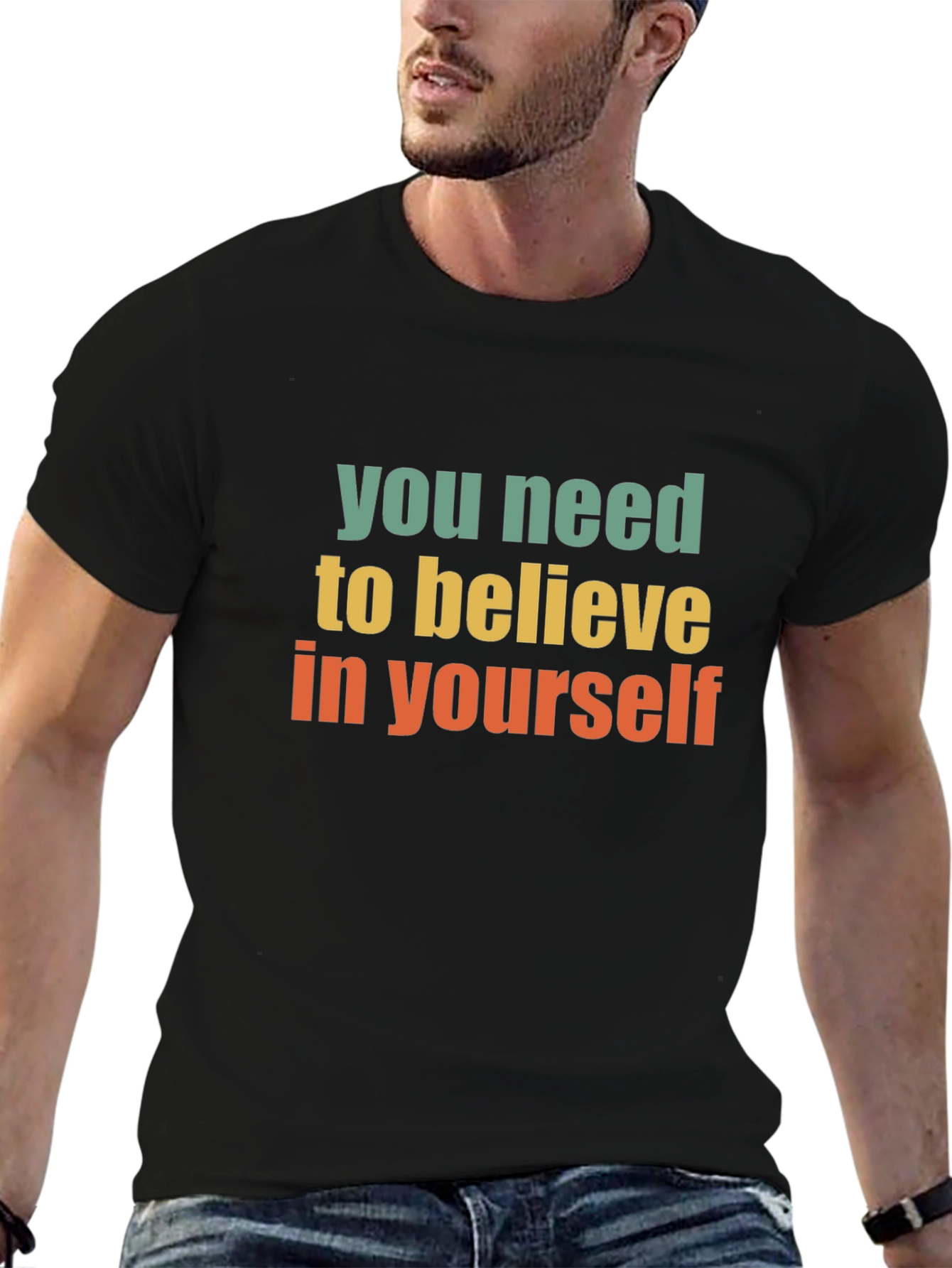 Black Believe in Yourself Black Graphic T-Shirt view 6