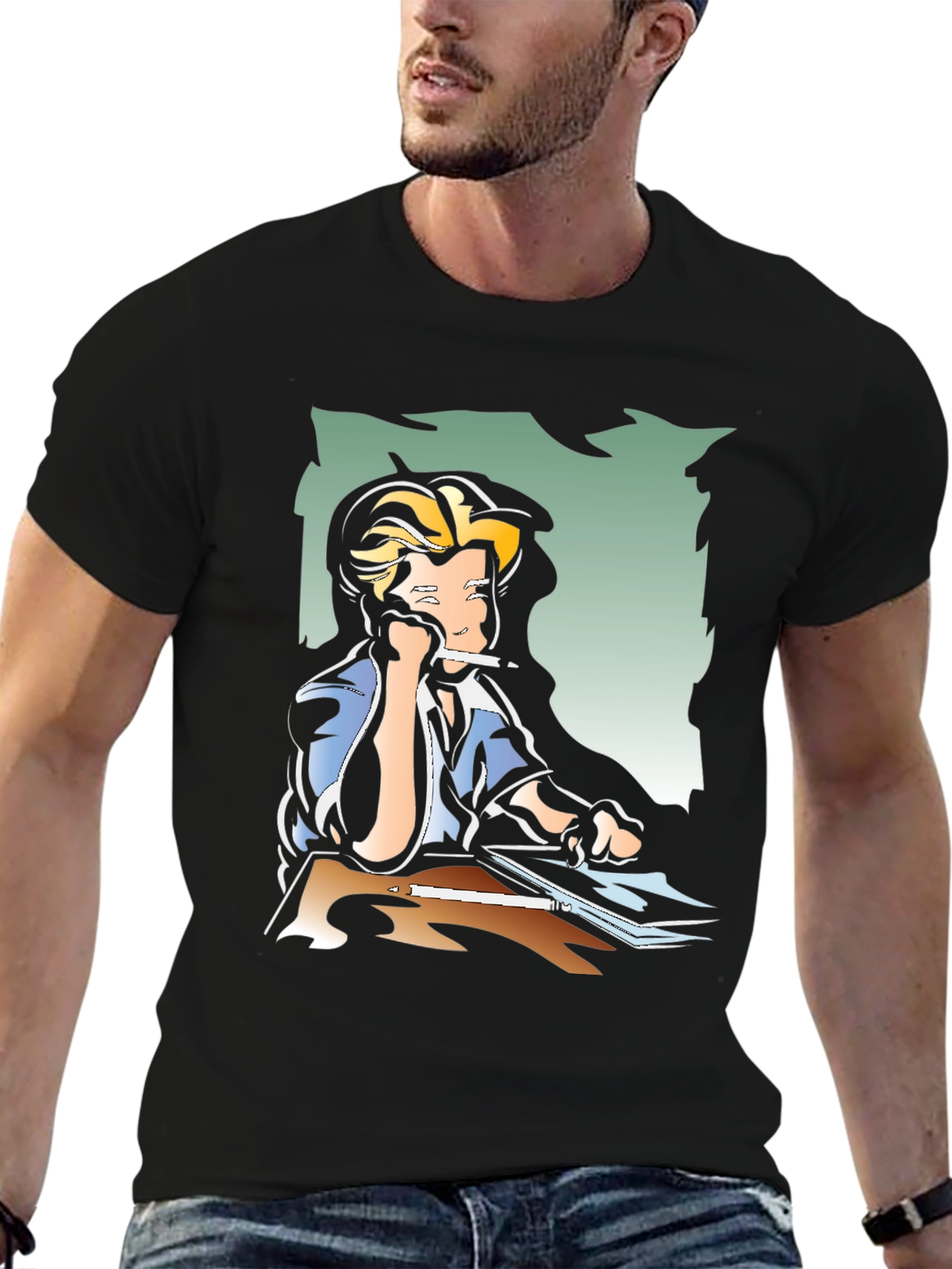 Black Creative Cartoon Graphic Tee - Black view 6