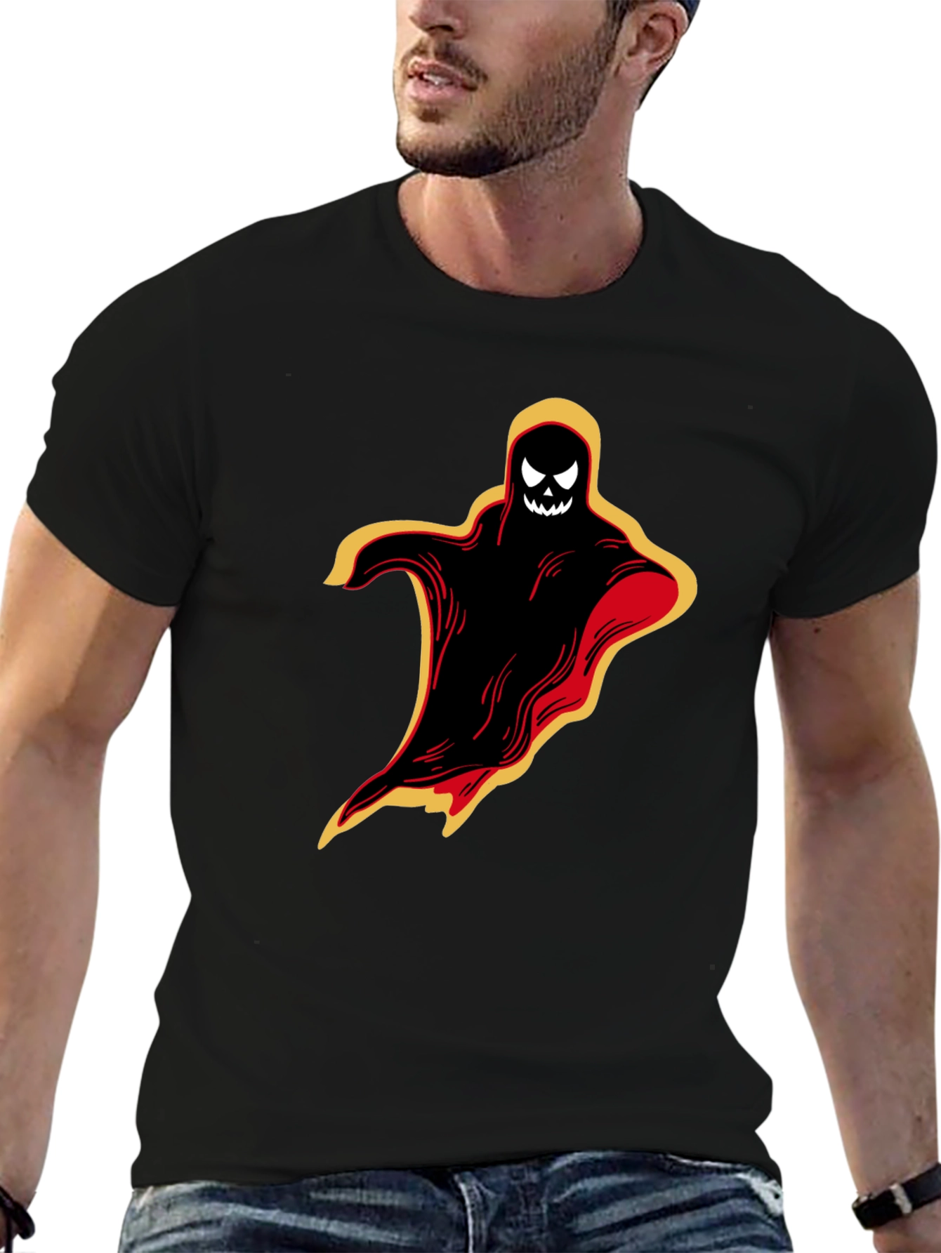 Black Halloween Ghost Graphic Tee - Spooky Black T-Shirt view 6