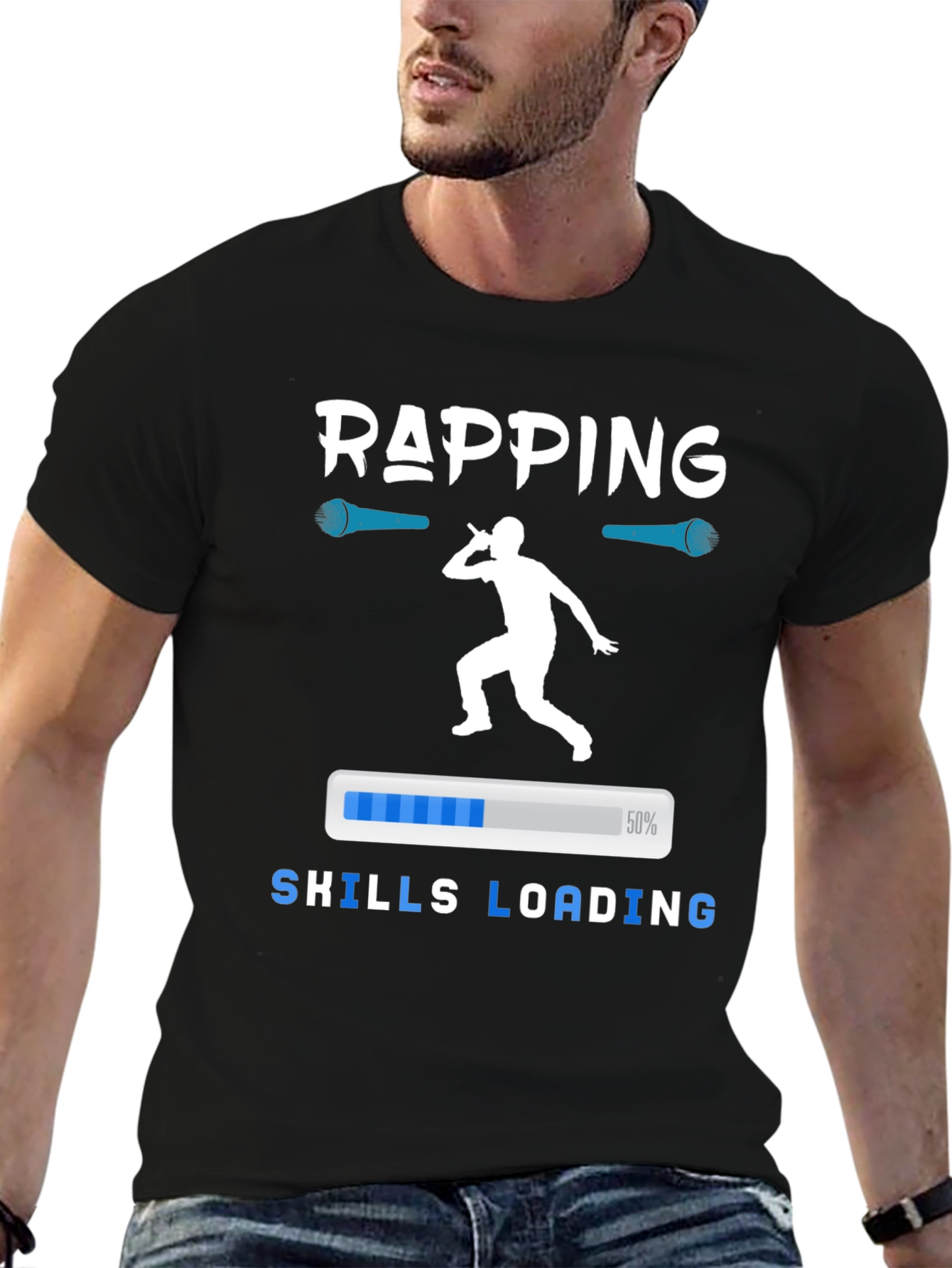 Black Rapping Skills Loading Graphic T-Shirt view 6