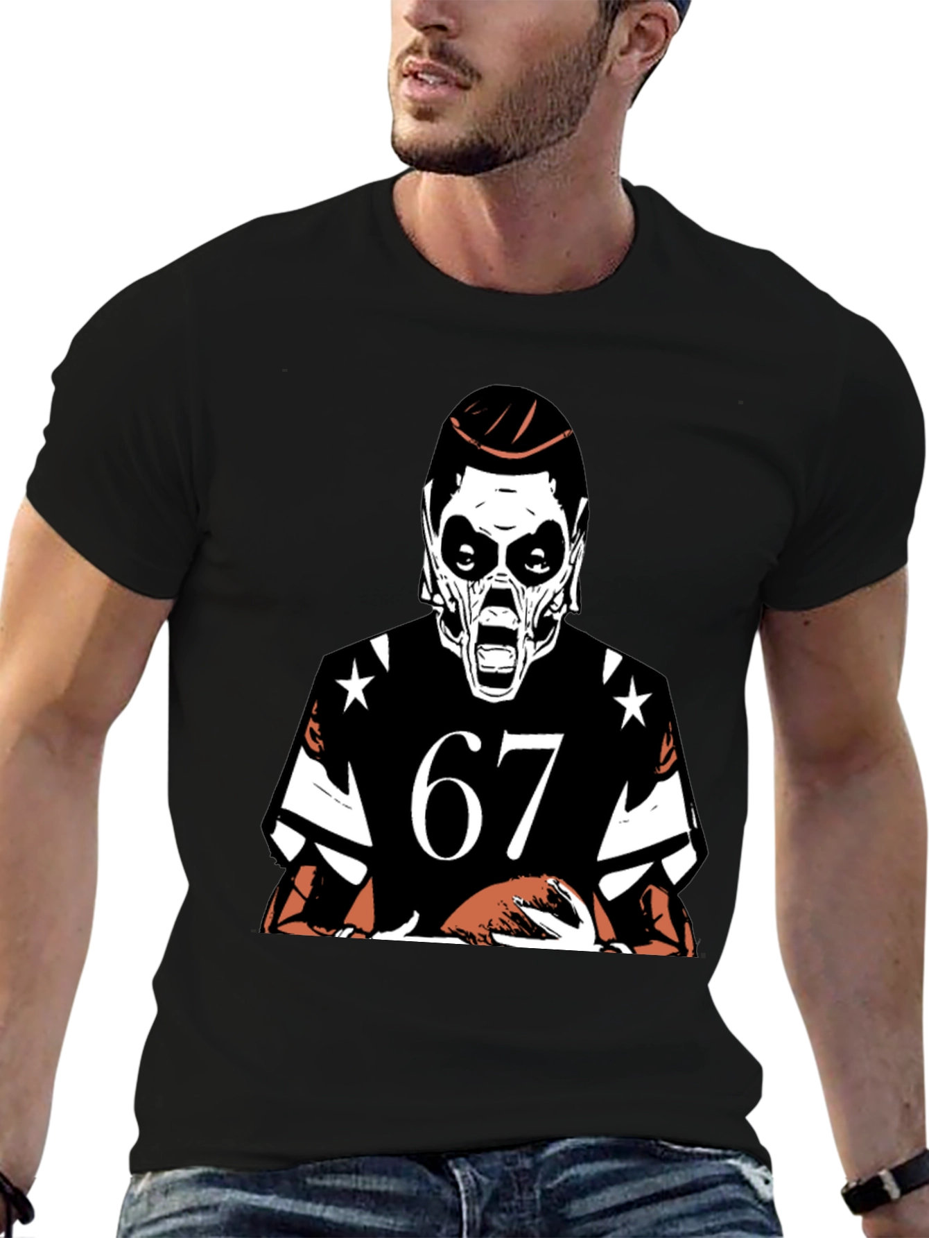 Black Grim Reaper Football Tee - Number 67 Graphic Shirt view 6